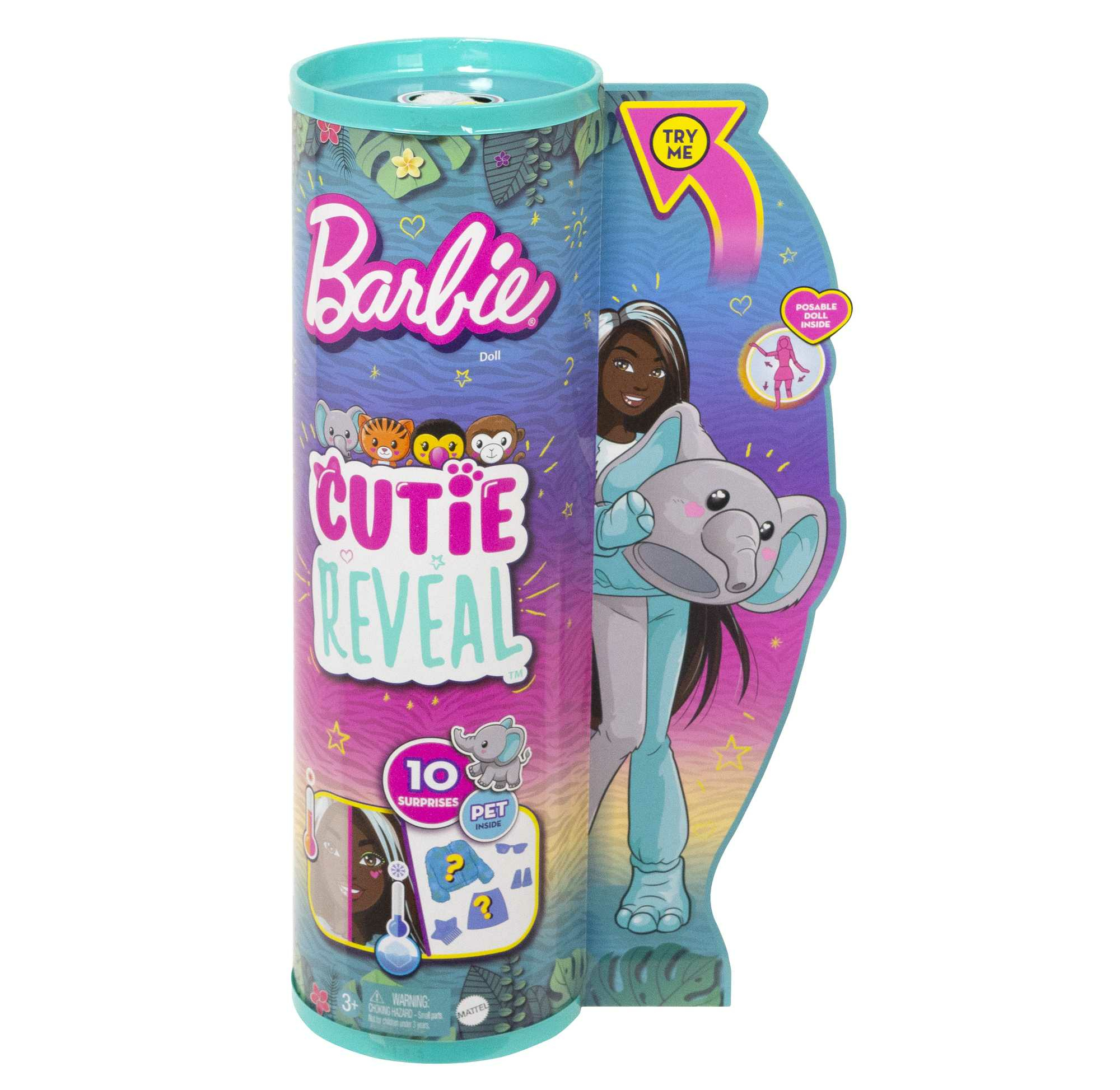 Barbie Cutie Reveal Box mit einer Puppe und Zubehör.
