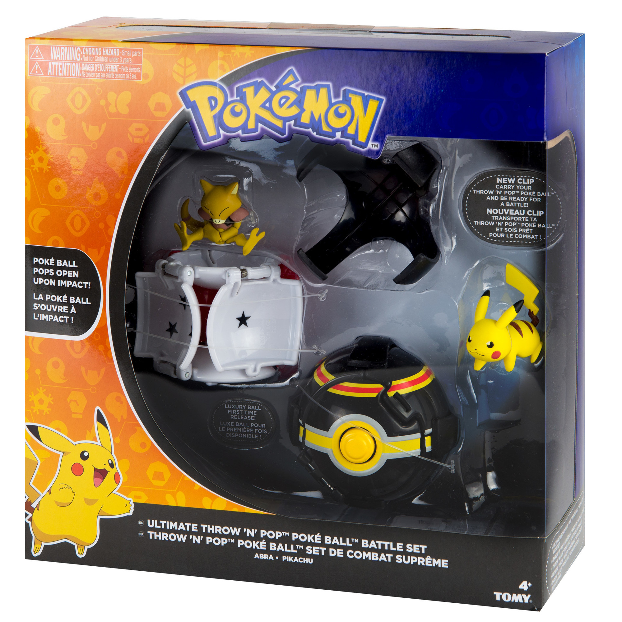 Set de juguetes de Pokemon con figuras y Pokebolas en una caja.