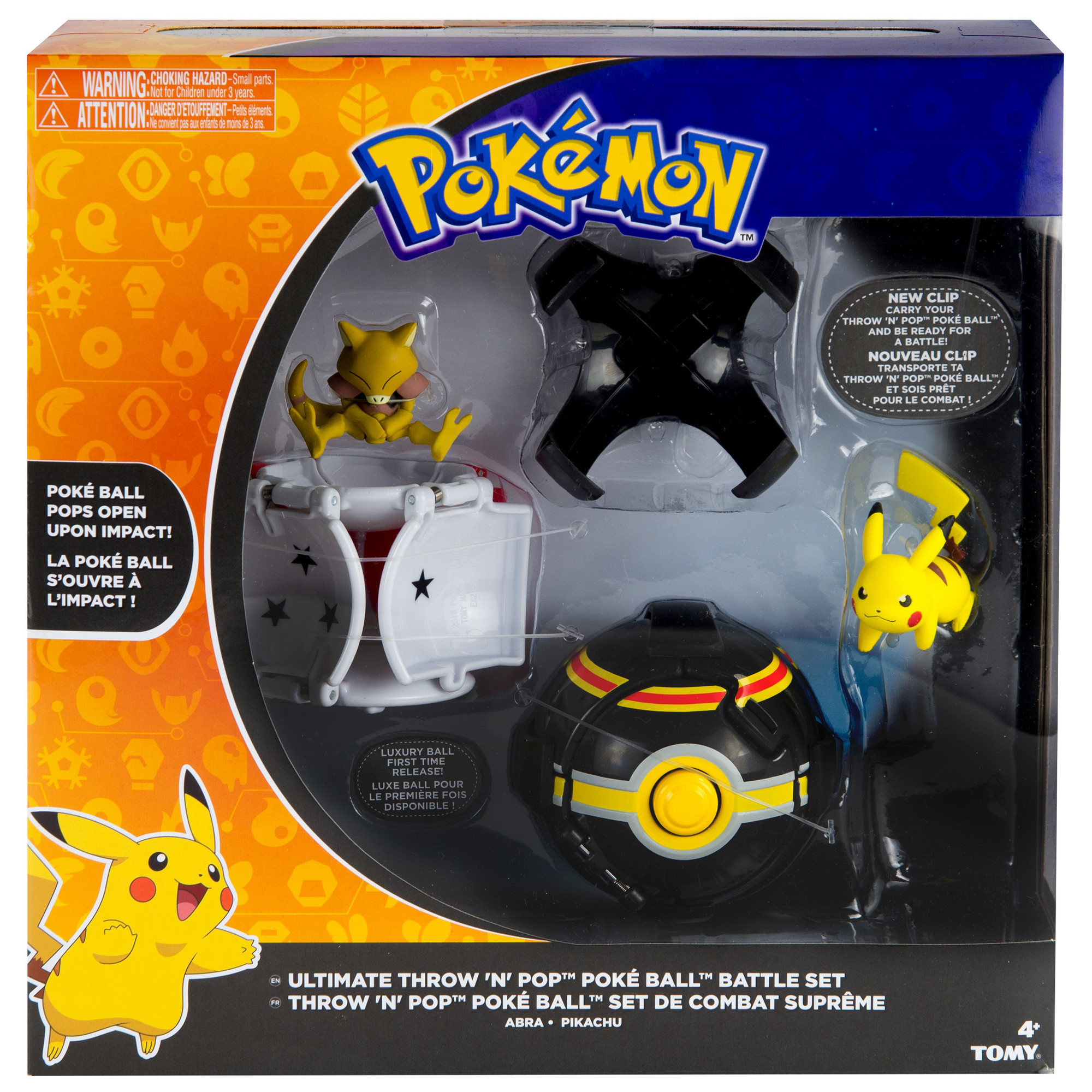 Set de batalla Pokémon Ultimate. Incluye Pikachu, Abra y Poké Balls. Set en caja con figuras.