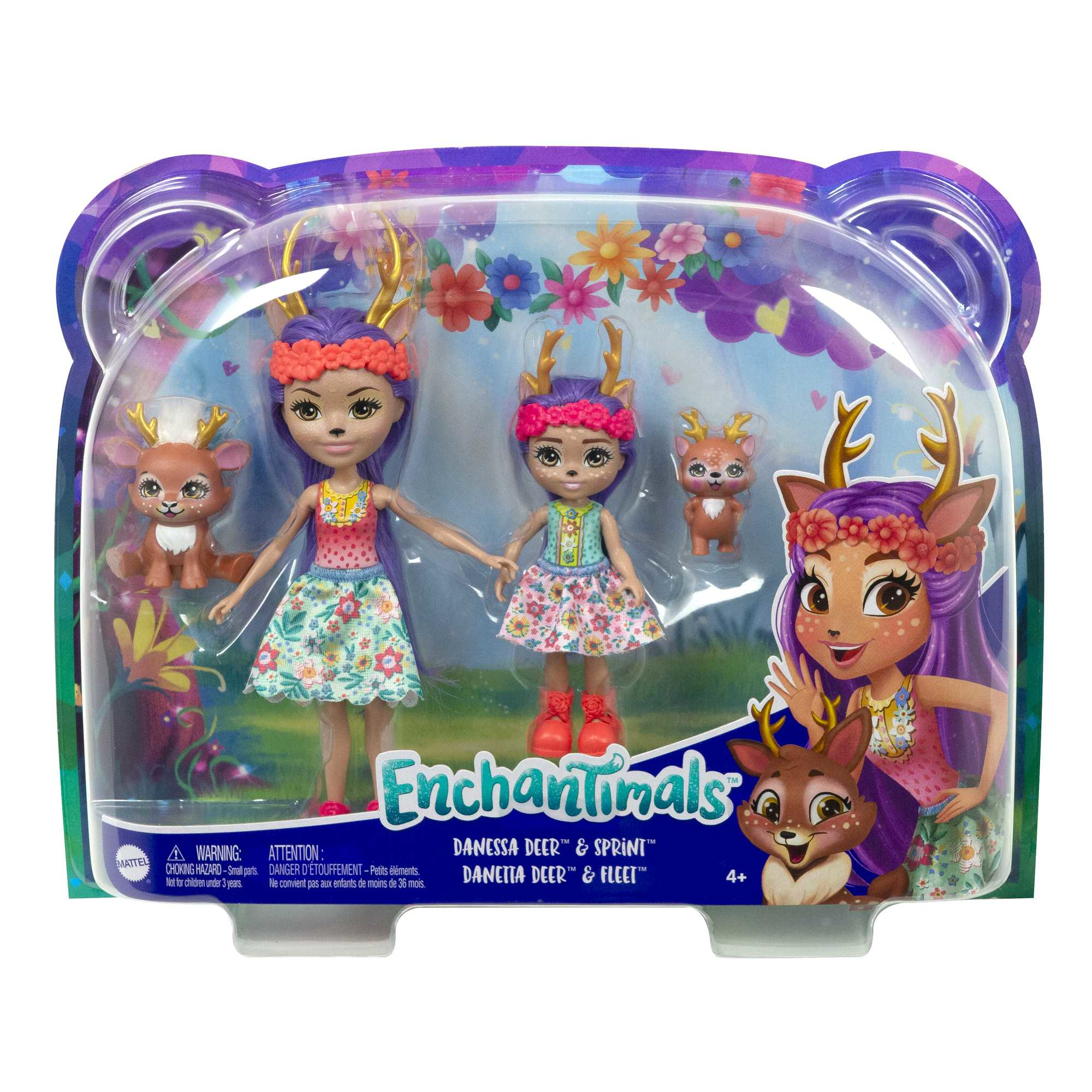 Enchantimals-Set mit Puppen und Hirschfiguren in einer Verpackung.
