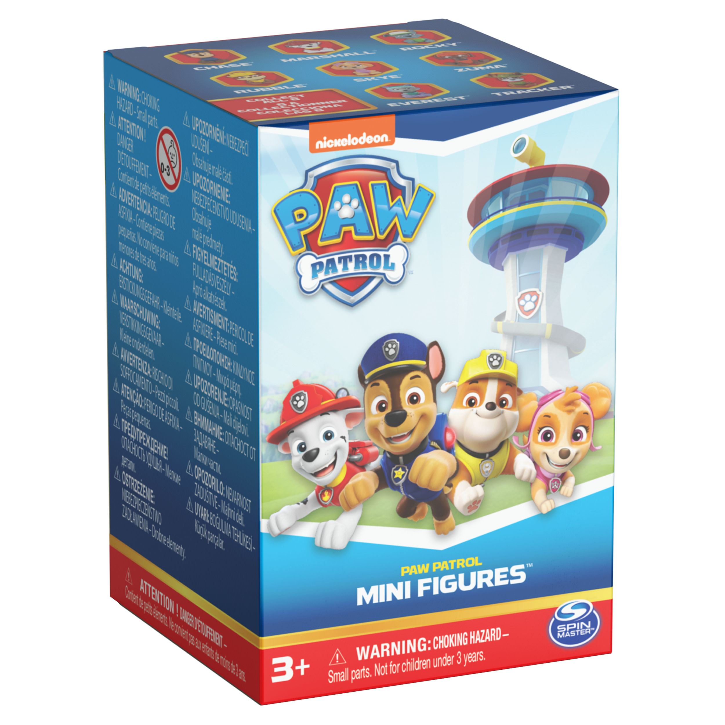 Eine Paw Patrol Spielzeugkiste. Enthält Paw Patrol Charaktere und eine Illustration des Aussichtsturms.
