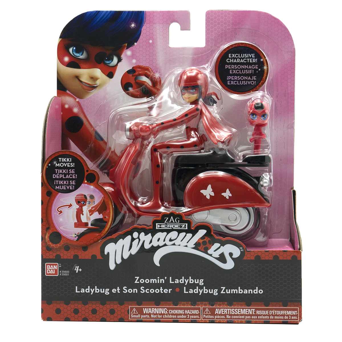 Zabawka Miraculous Ladybug, Biedronka na czerwonym skuterze, z małą figurką. Zapakowane w pudełko.