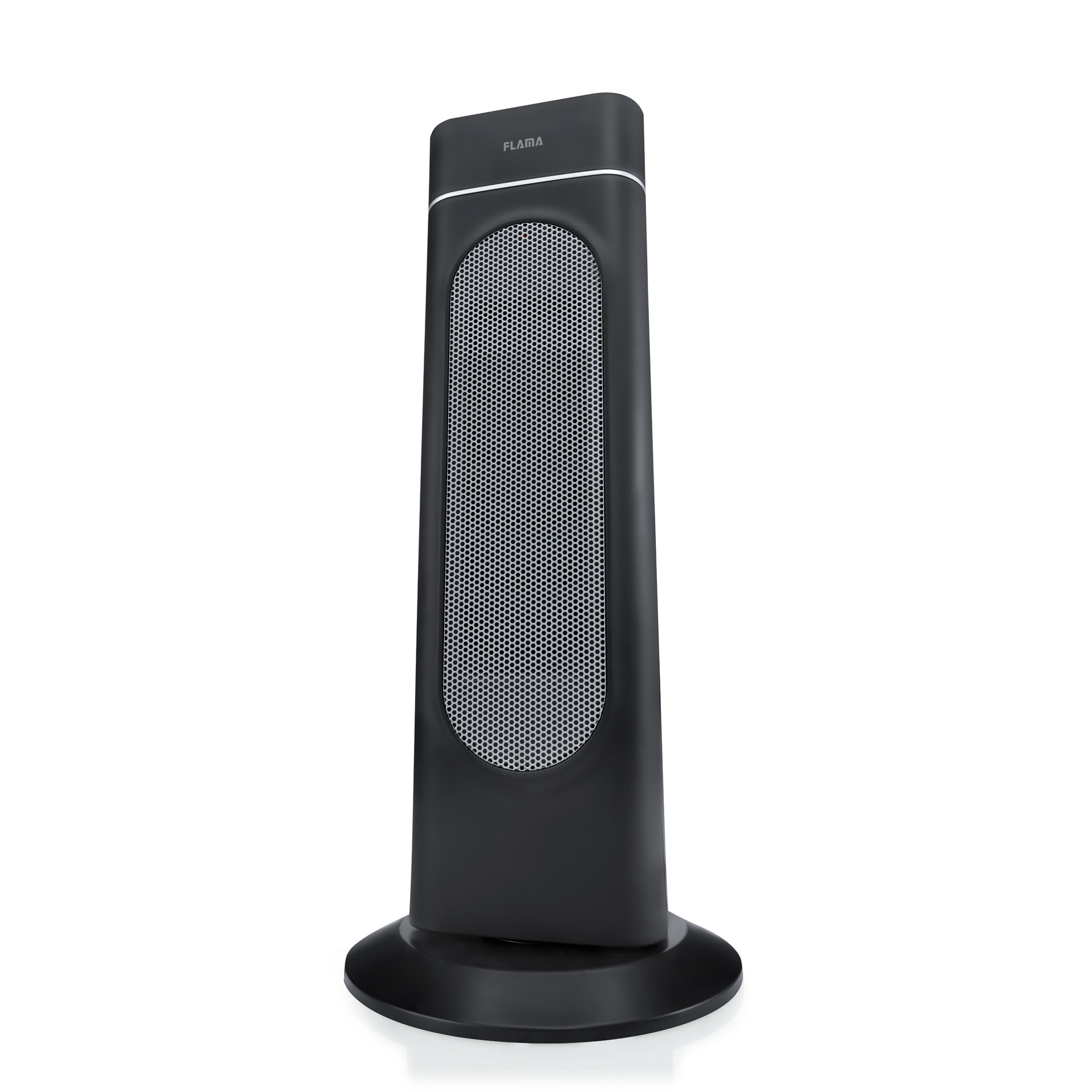 Termosifone nero, alto e sottile, con un pannello a rete.