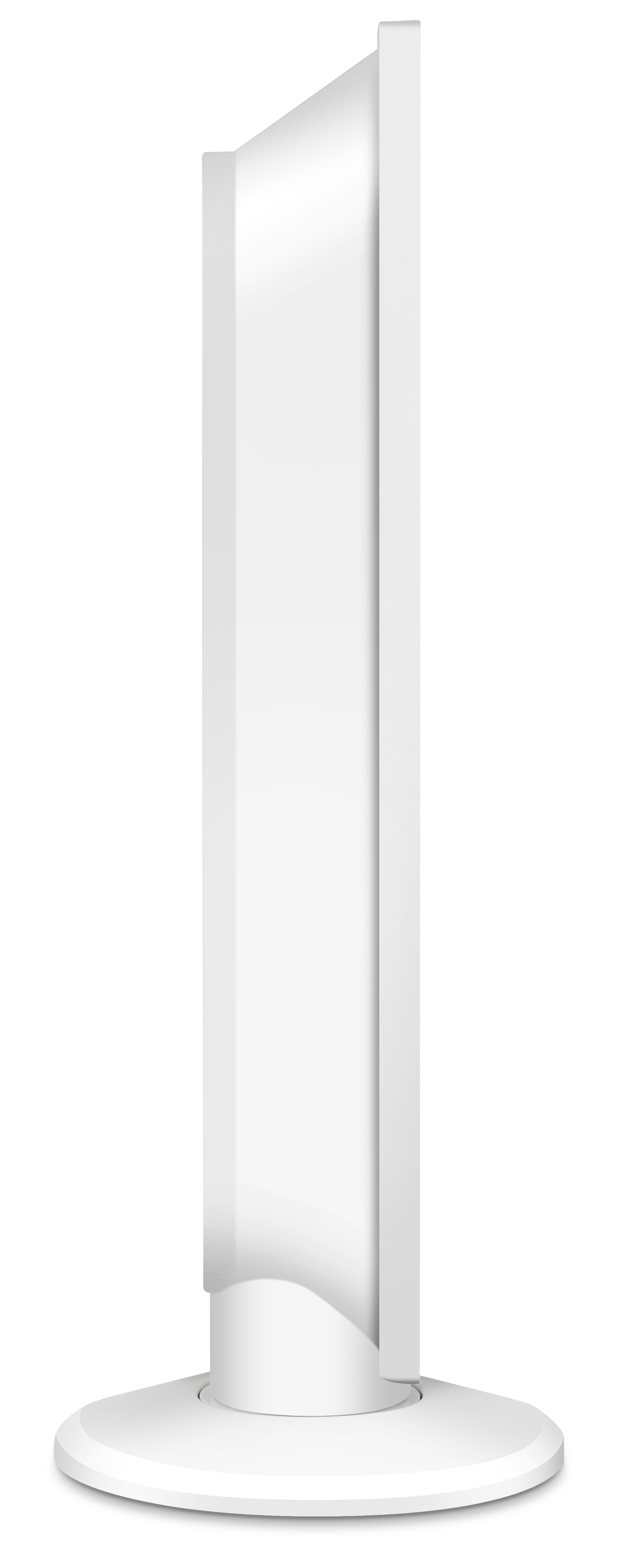 Weißes, minimalistisches Design, Seitenansicht eines stehenden Klimageräts.