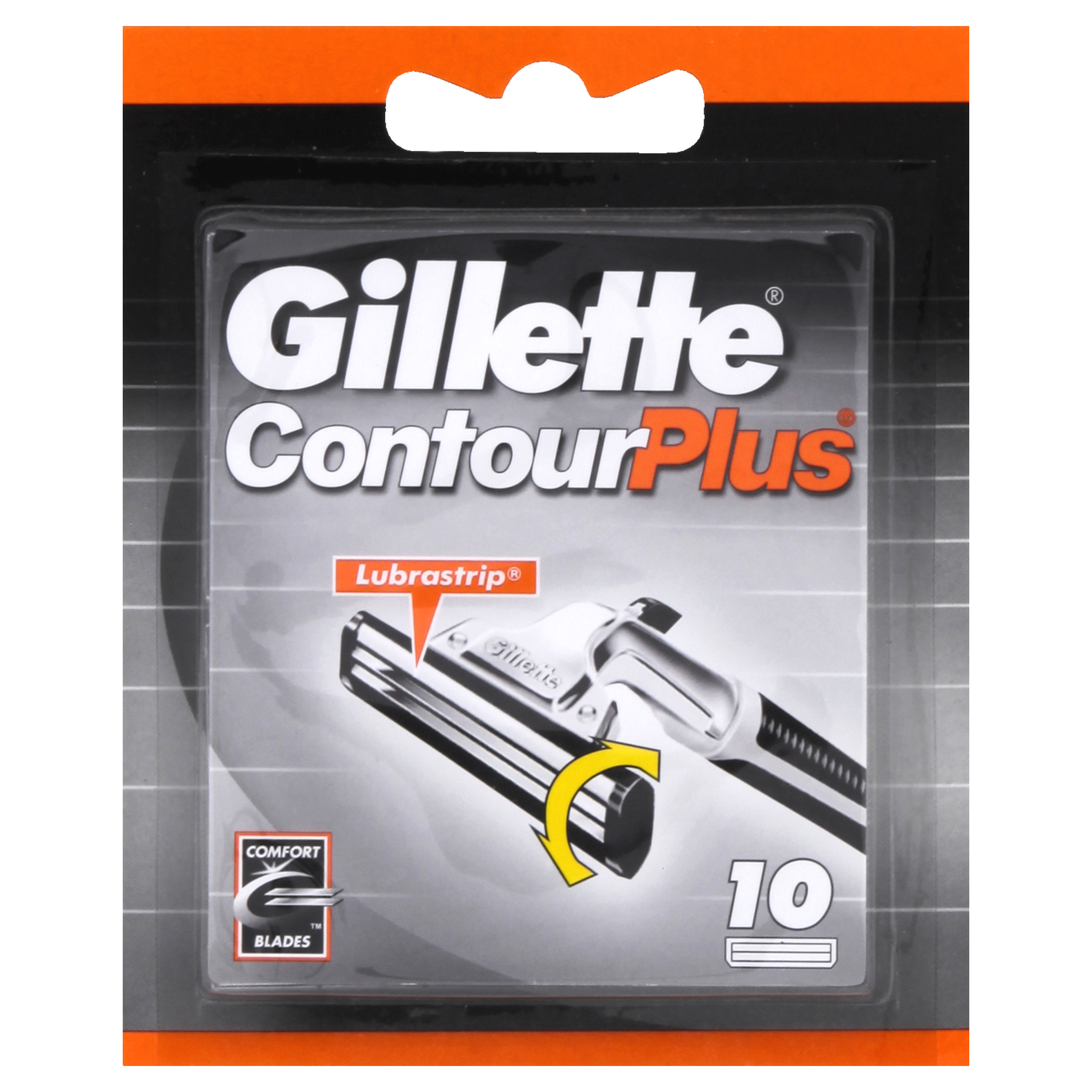 Gillette Contour Plus Rasierklingen-Packung. Schwarz-Silber-Design, 10 Klingen.