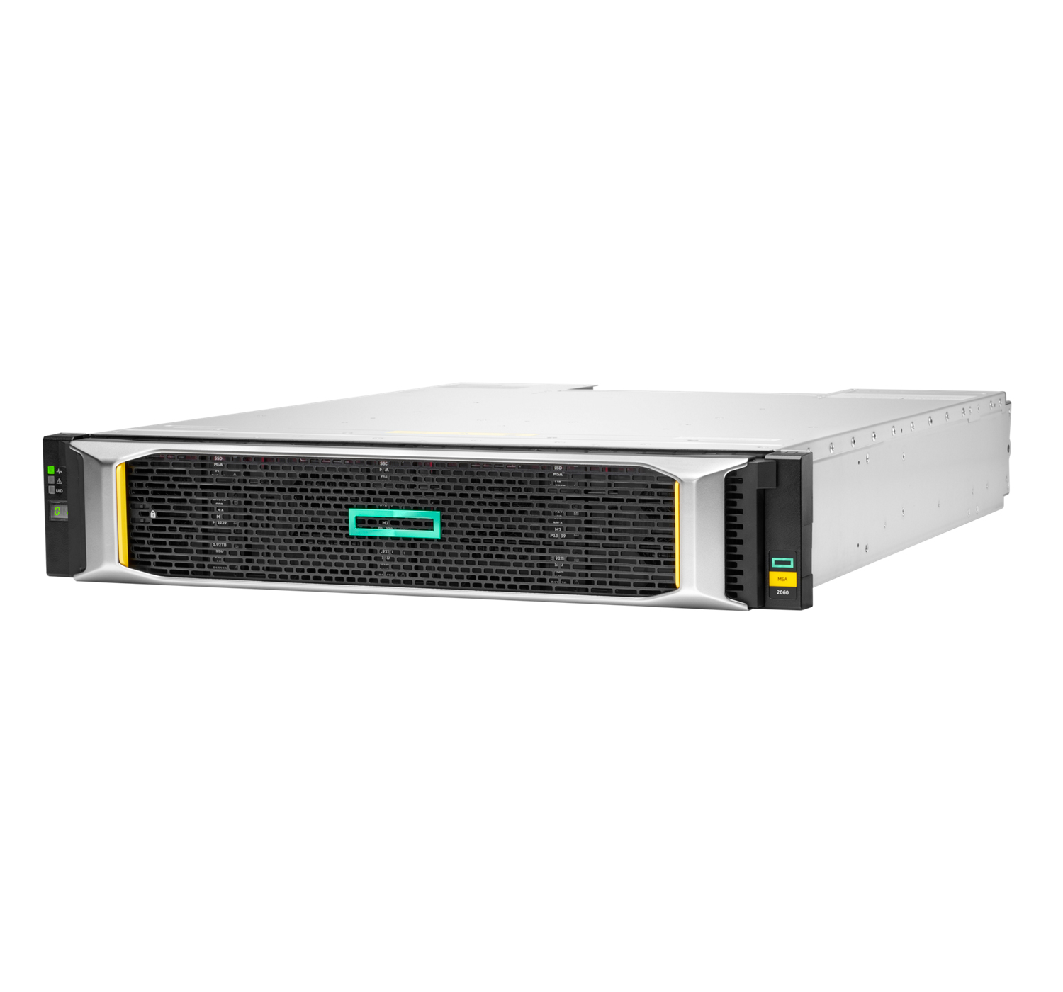Server argento e nero con logo verde e pannello frontale nero.
