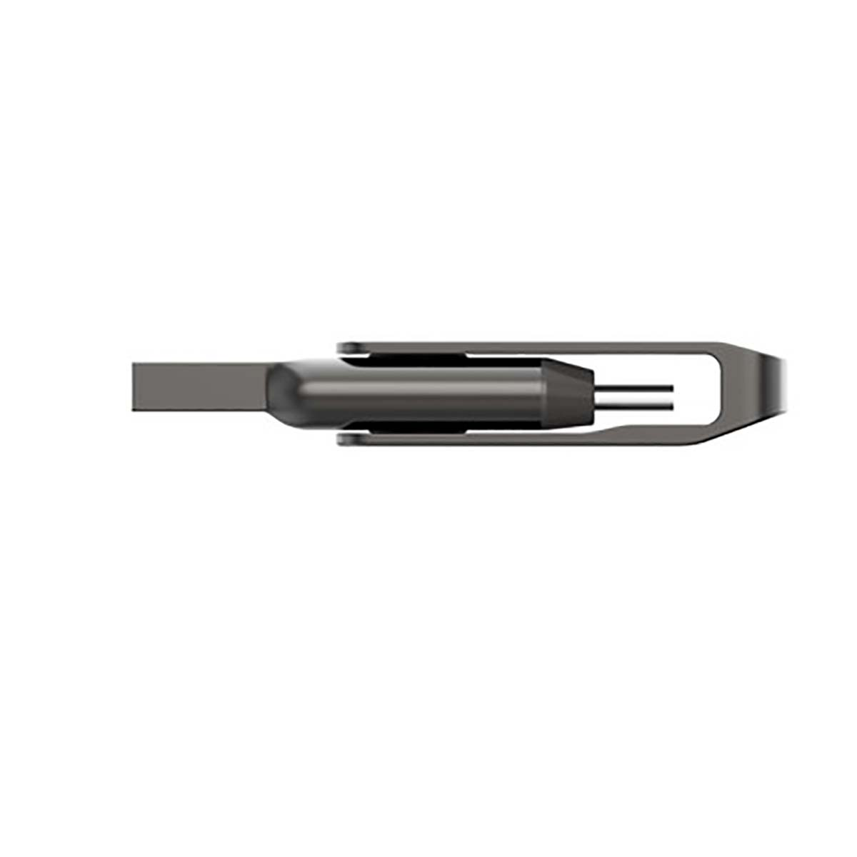 Un connecteur USB-C gris foncé sur fond blanc.