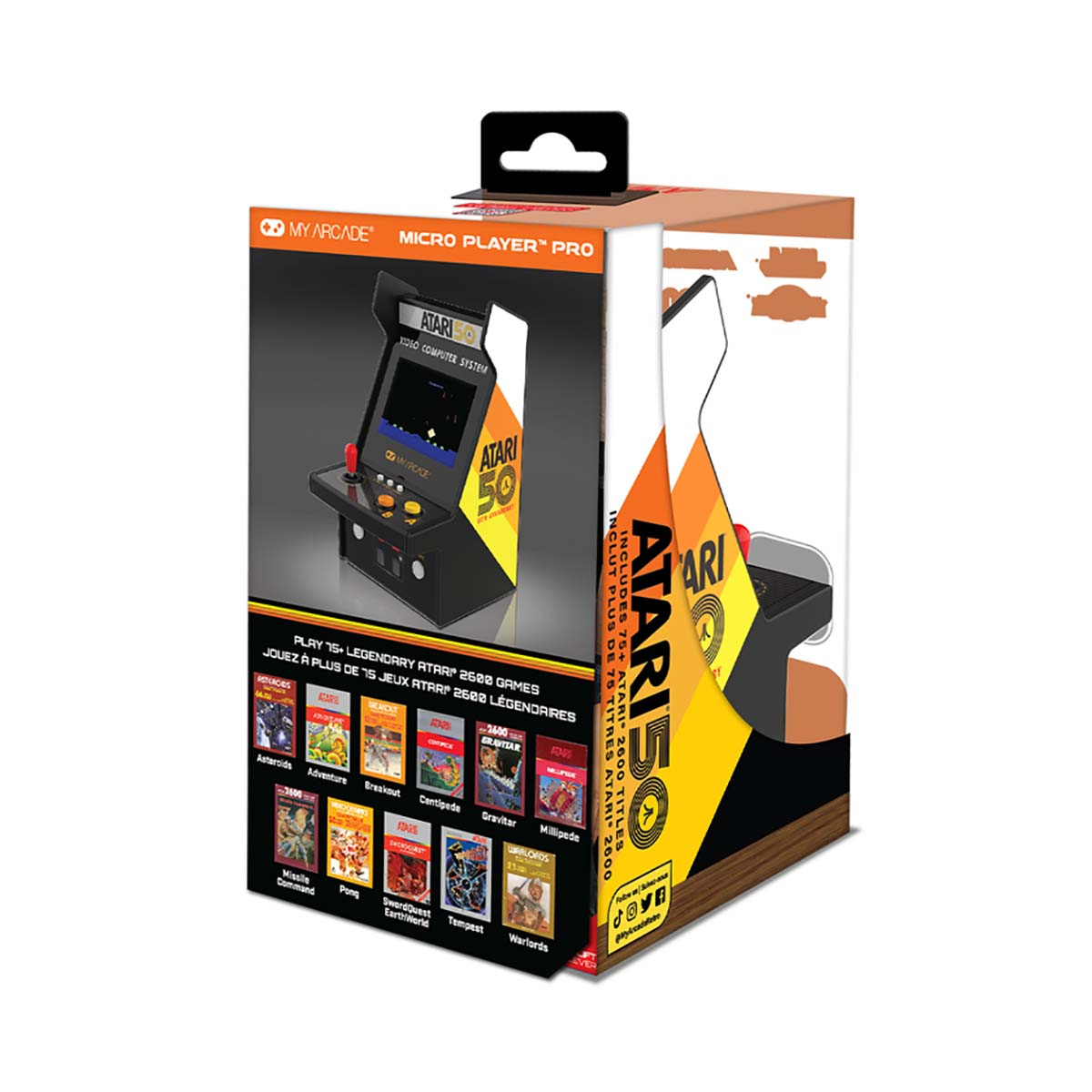 Pudełko do My Arcade Micro Player Pro, czarno-biały design, gry Atari.