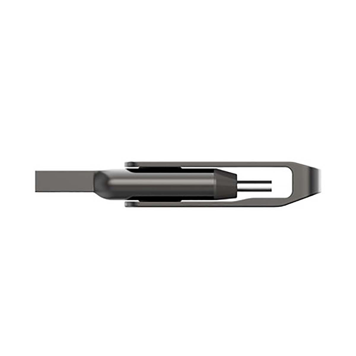 Ciemnoszare złącze USB-C na białym tle.