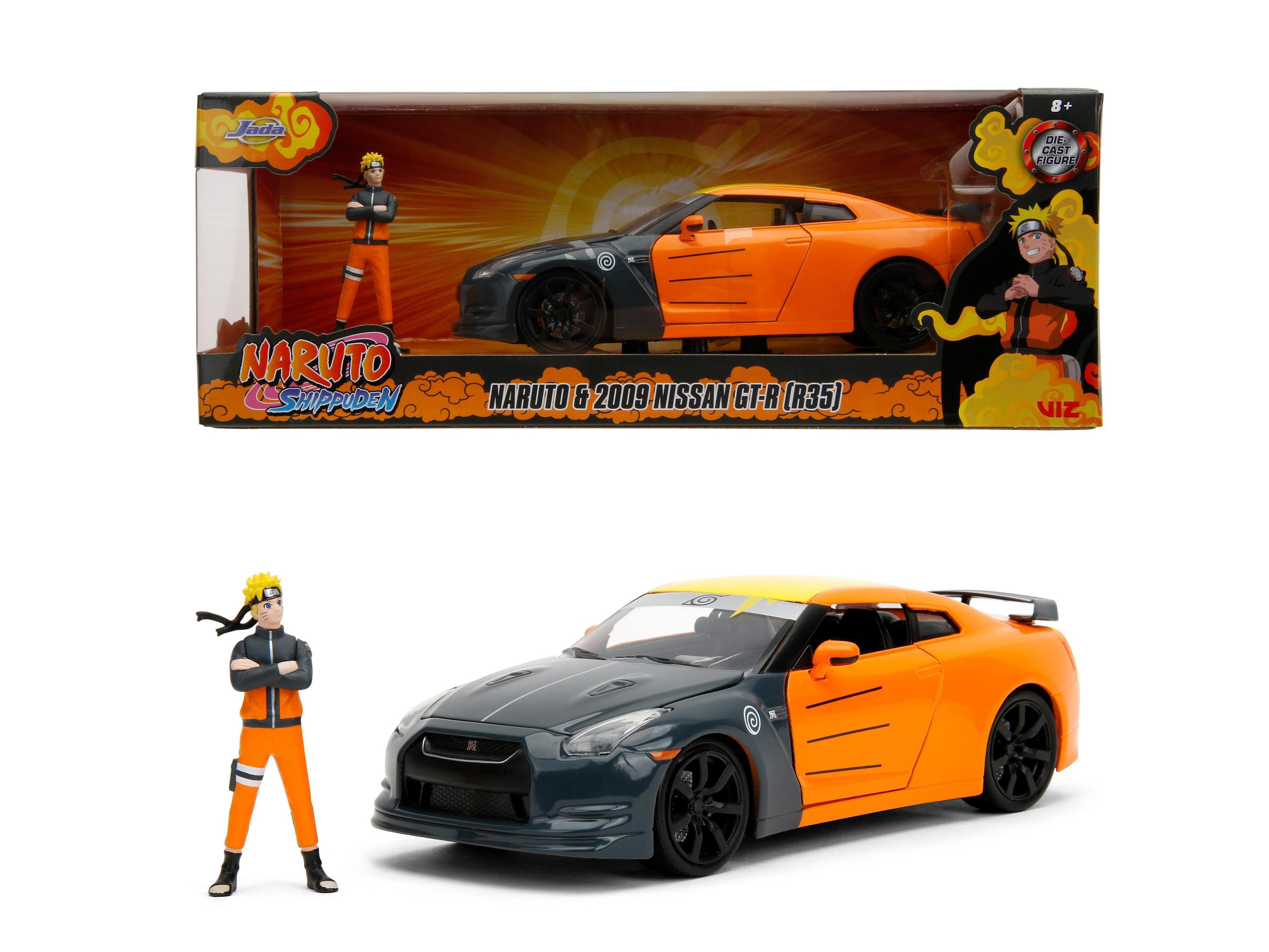 Naruto & 2009 Nissan GT-R (R35) Spielzeugauto mit Naruto-Figur und Box.