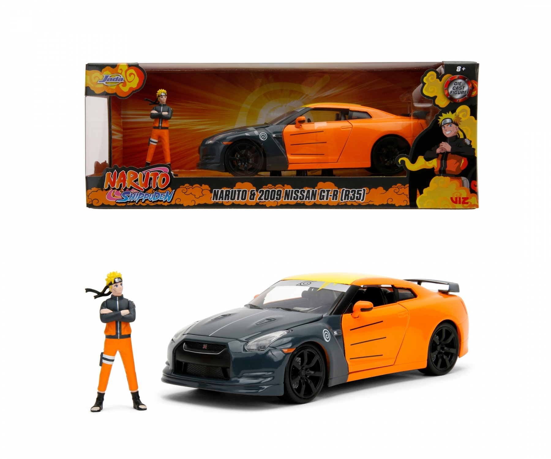 Naruto und 2009 Nissan GT-R (R35) Spielzeugauto mit Figur und Box.