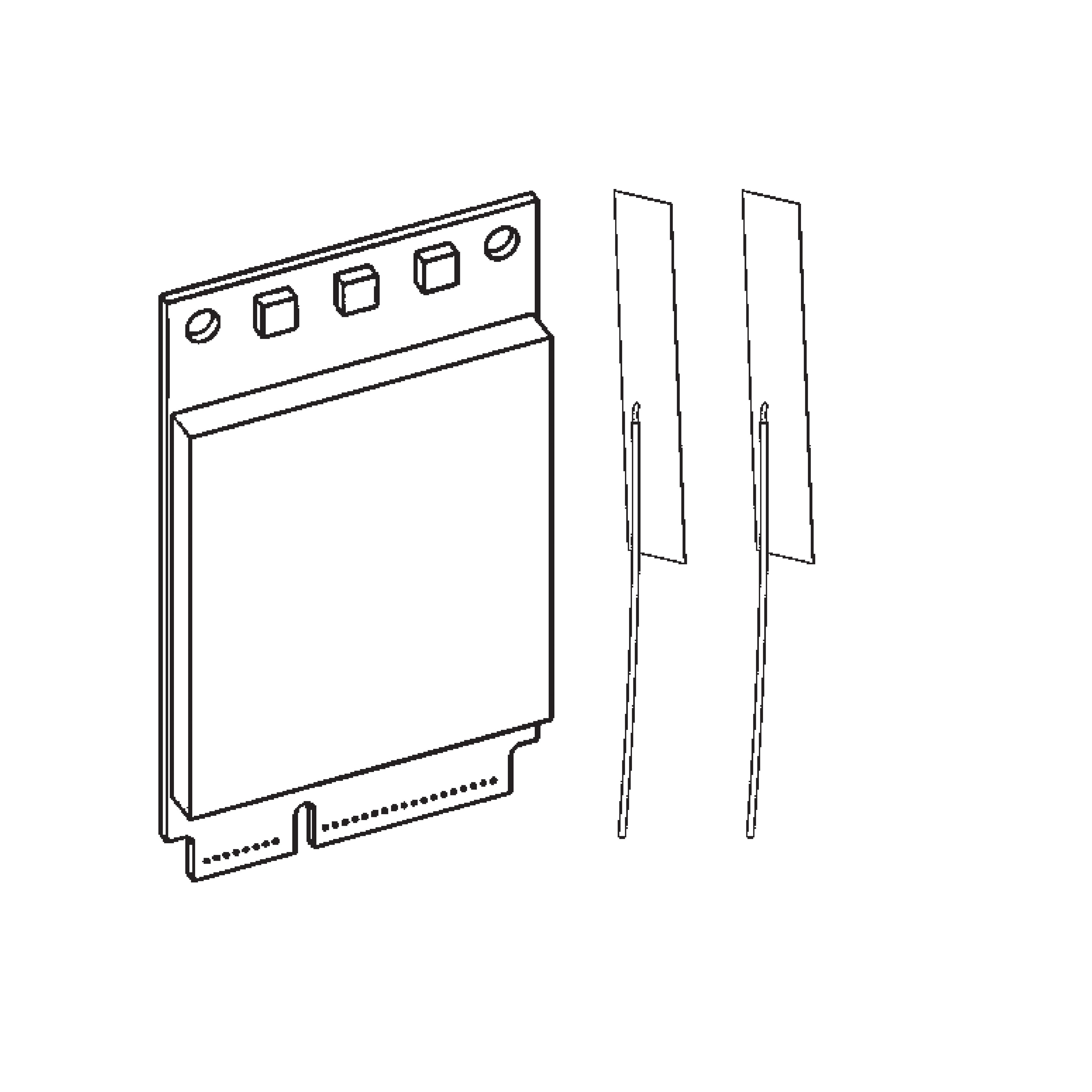 Un componente elettronico con corpo rettangolare e pin.