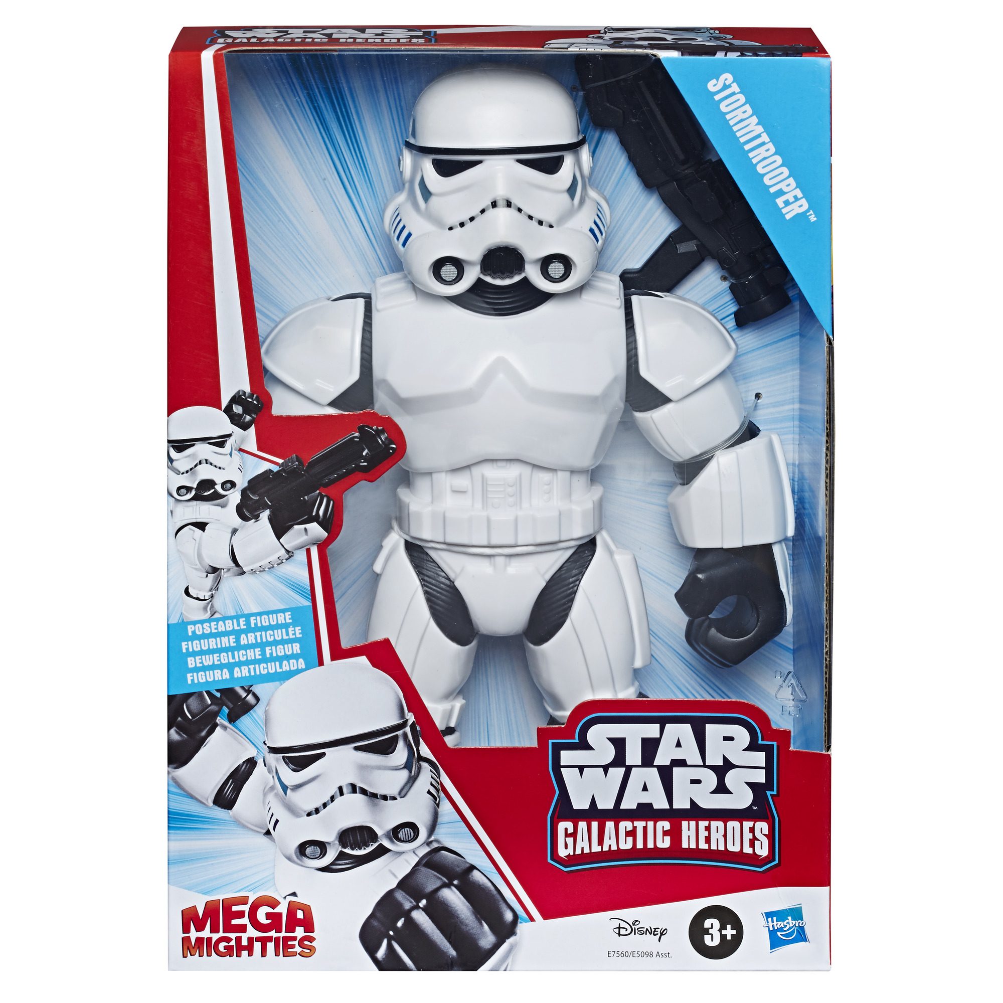 Una figura de acción de Stormtrooper de Star Wars en caja. La caja muestra la imagen.