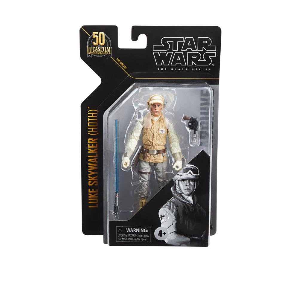 Luke Skywalker Actionfigur in der Verpackung. Die Figur trägt ein beiges Outfit und hält ein Lichtschwert.