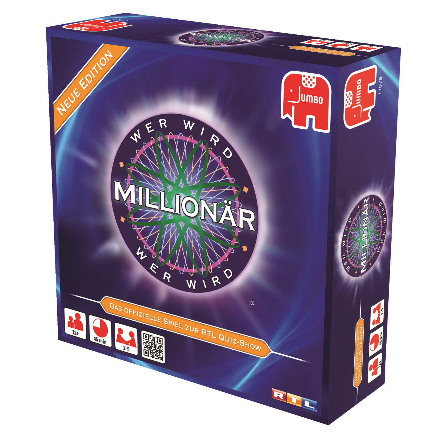 Spielbox mit blauem Design und den Worten 'Wer Wird Millionär' in Weiß.