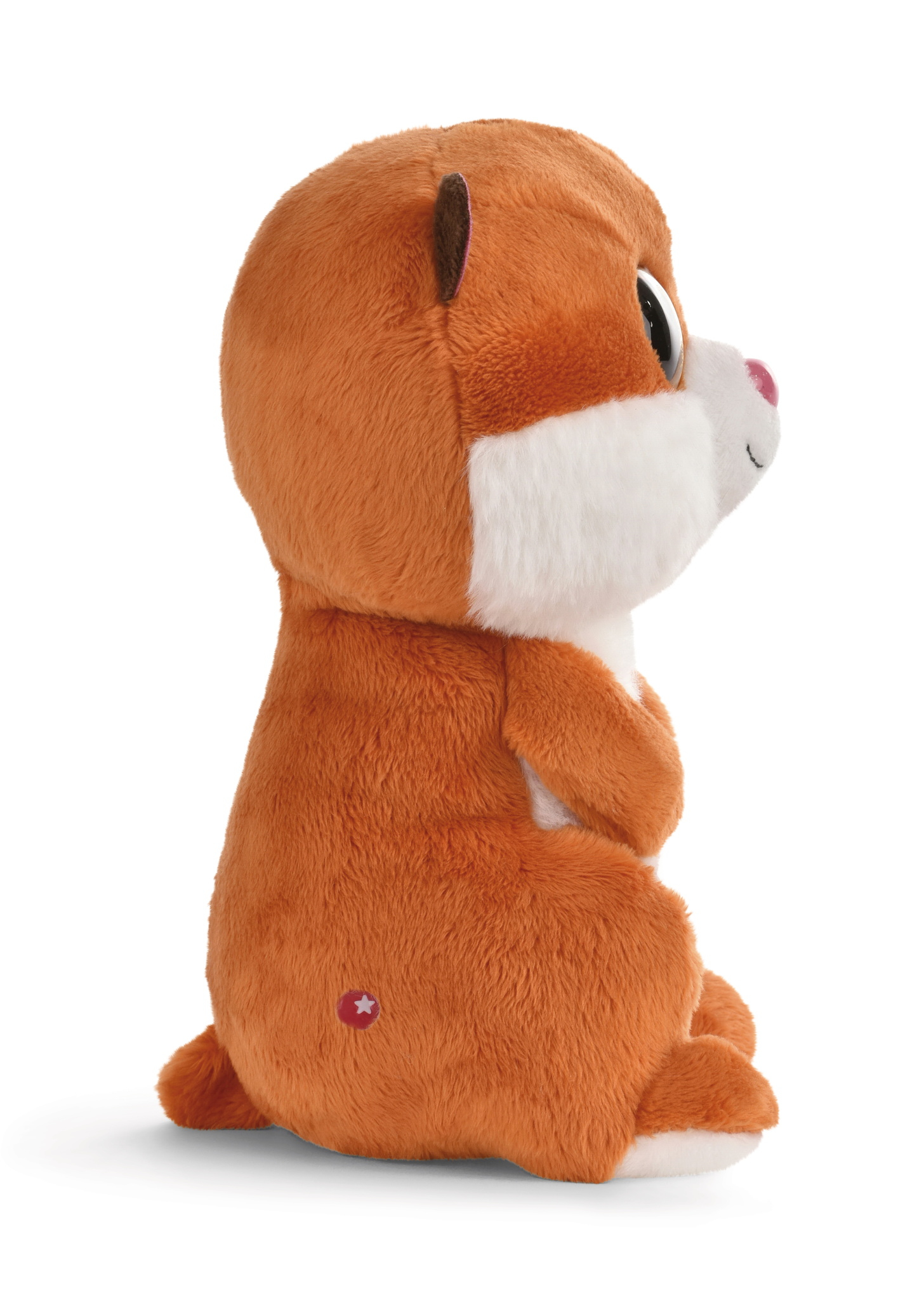 Pluszowa zabawka wydry siedząca wyprostowana, z gwiazdą na plecach.