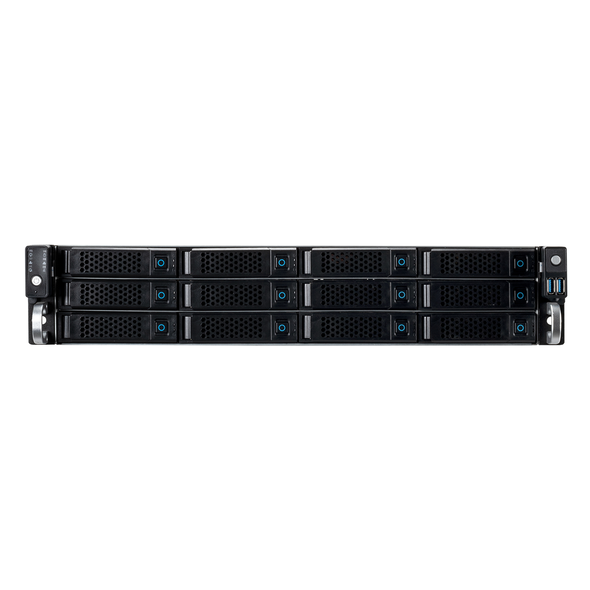 Un rack server nero con più slot per unità. Il rack è vuoto.