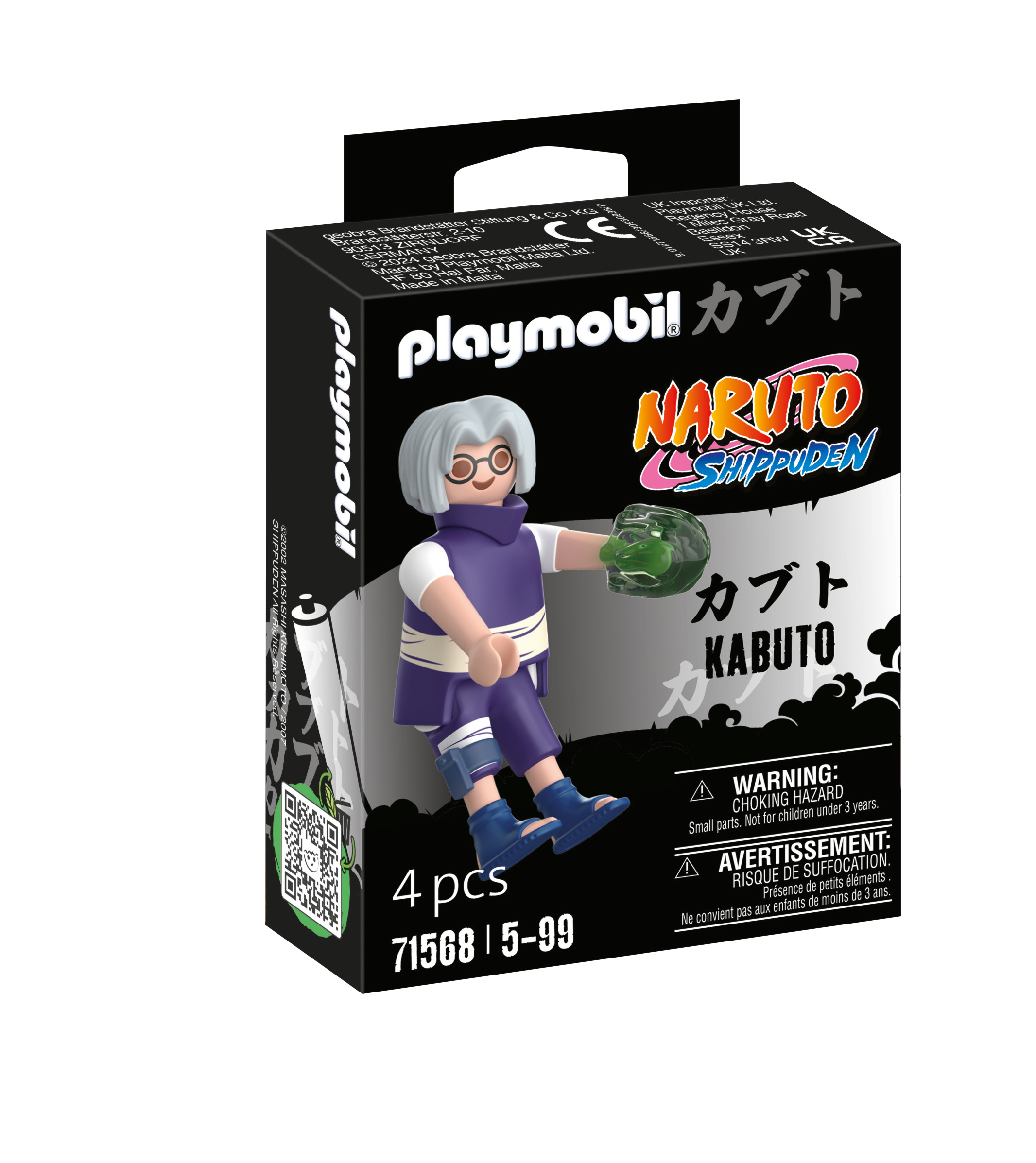 Personaggio Playmobil Naruto Shippuden in scatola, Kabuto, che tiene un oggetto verde.