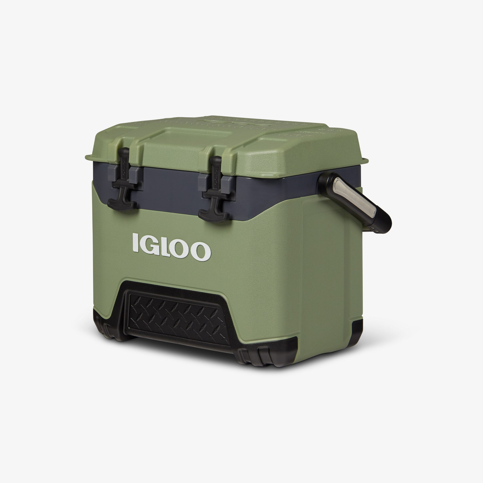 Contenitore termico Igloo verde con dettagli neri e logo. Sfondo bianco.