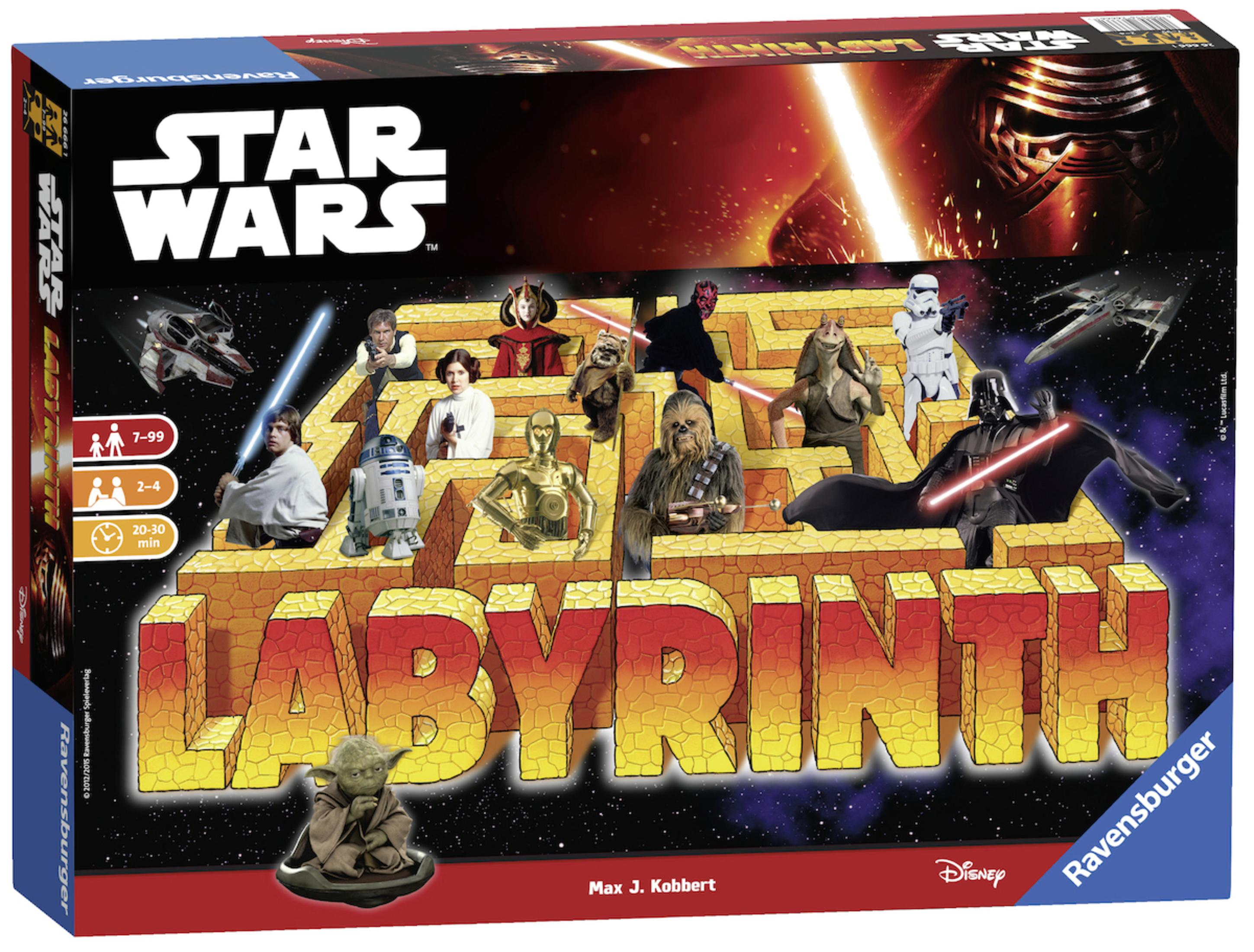 Star Wars Labyrinth Brettspielbox mit Charakteren und einem Labyrinth-Design.