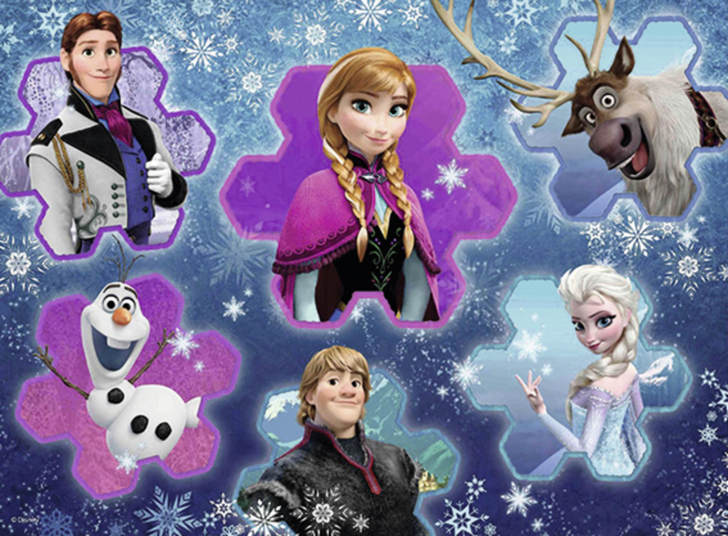 Frozen-Puzzle mit Figuren wie Anna, Elsa, Kristoff, Olaf und Sven.