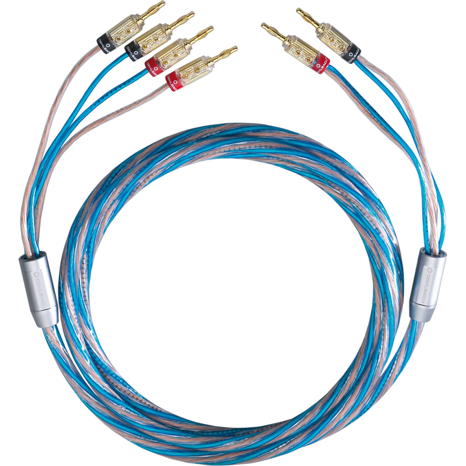 Audiokabel. Drähte sind miteinander verdreht. Gold- und blaue Farben.