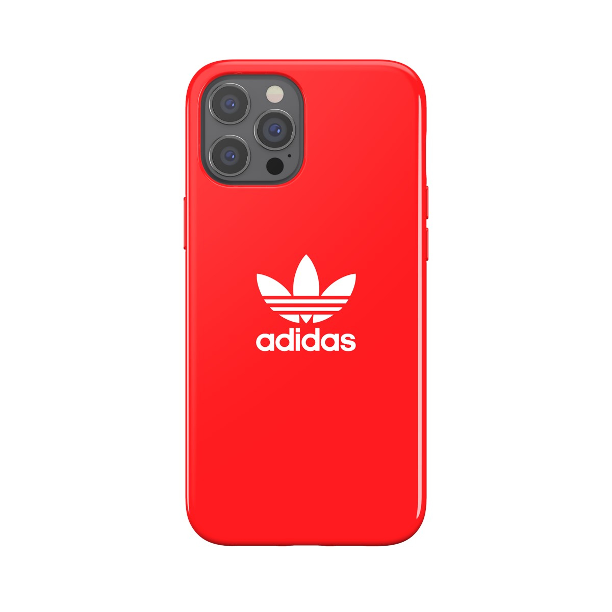 Custodia rossa per telefono con logo Adidas. La custodia è lucida e protegge un telefono.