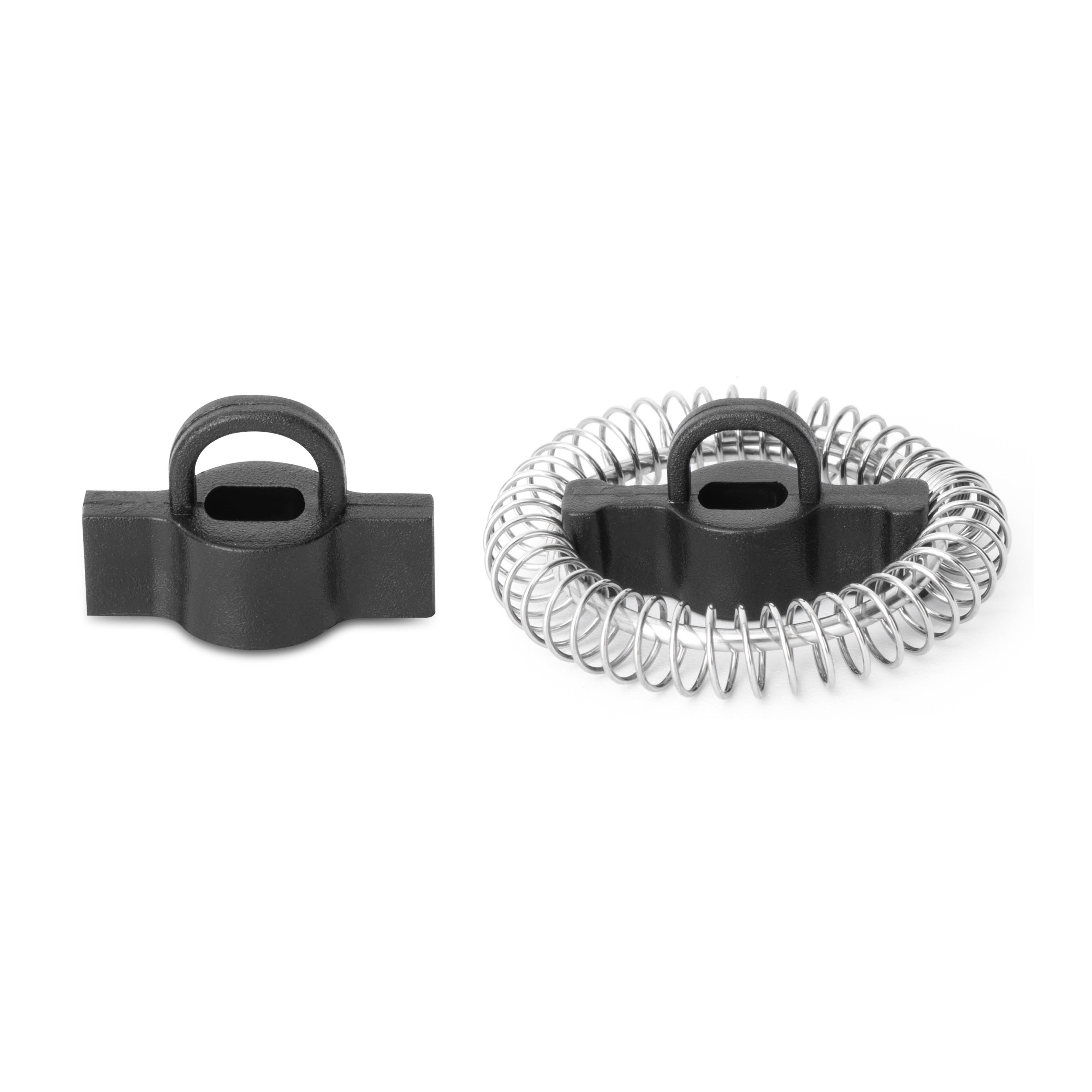 Two metal and black frothing attachments. One is assembled, one is disassembled.