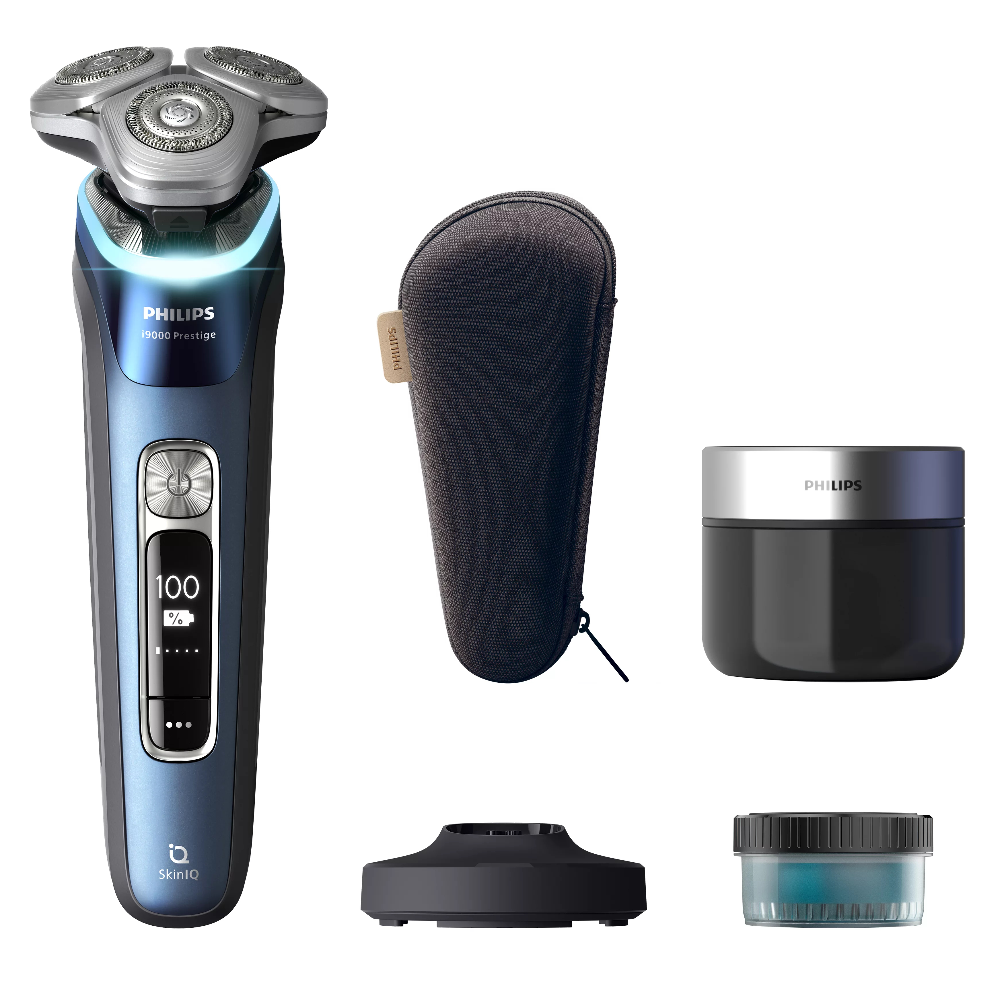 Juego de afeitadora Philips S9000 Prestige azul con accesorios.