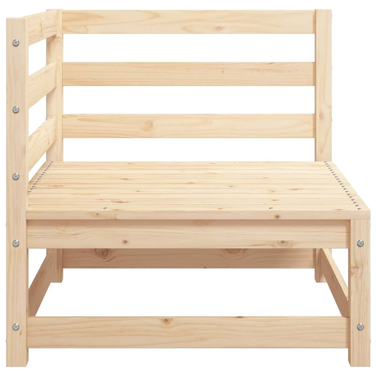 Holz-Outdoor-Sitzelement. Helles Holz. Einfaches Design. Klare Linien. Draußen. Natürliches Licht.