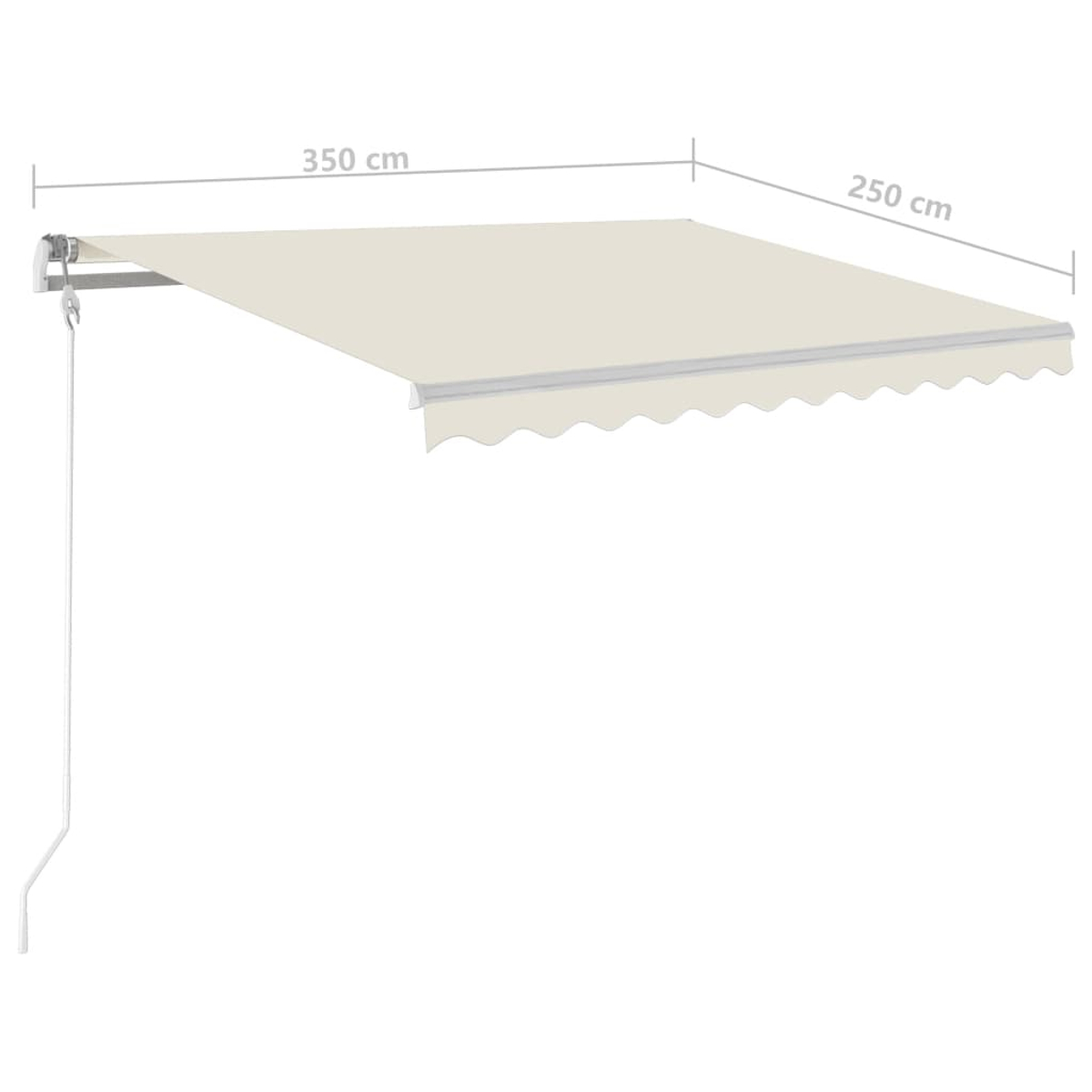Cremefarbenes Vordach mit den Maßen: 350 cm x 250 cm. Montagematerial und Stützarm.