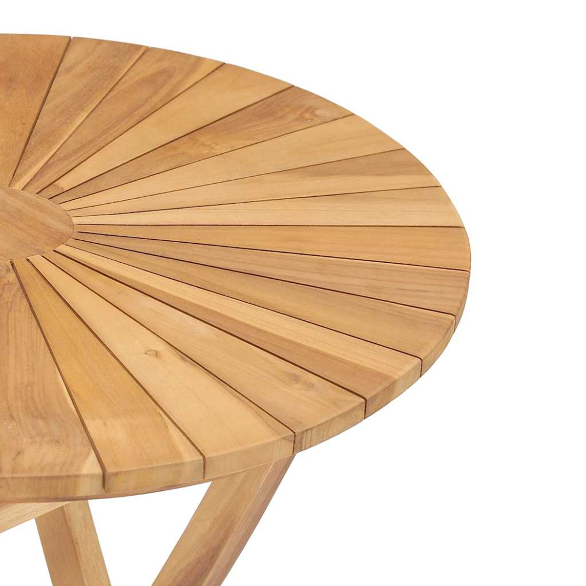 Runde Tischplatte aus Holz mit Sonnenstrahlendesign.