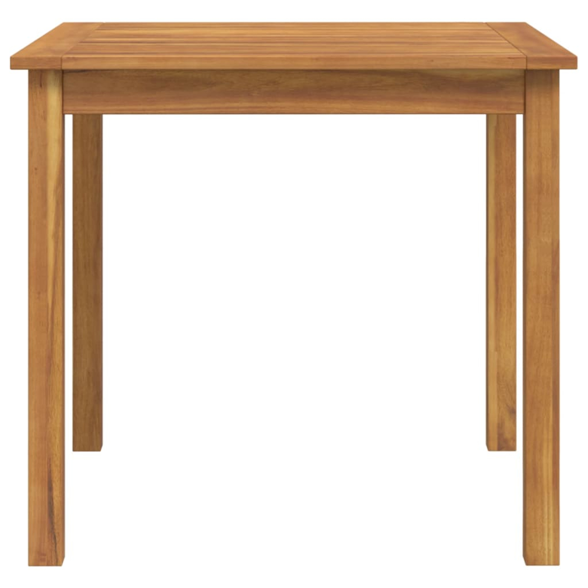 Quadratischer Holztisch mit vier Beinen, braun, isoliert auf weißem Hintergrund.