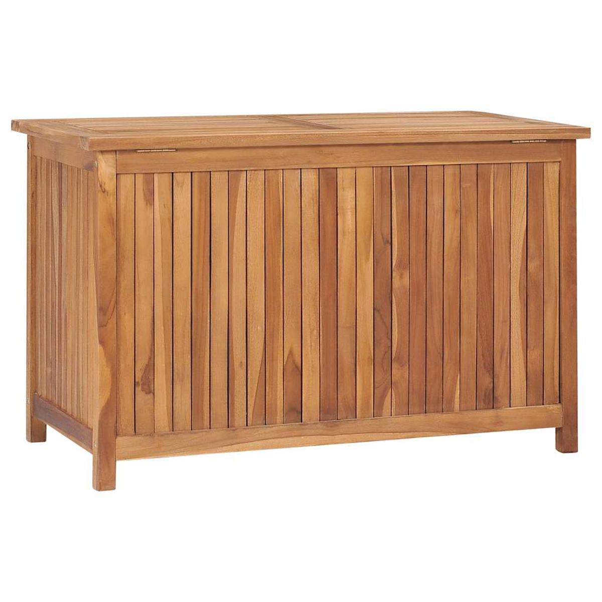 Holzkiste mit Deckel. Das Holz ist hellbraun und das Design hat vertikale Lamellen.