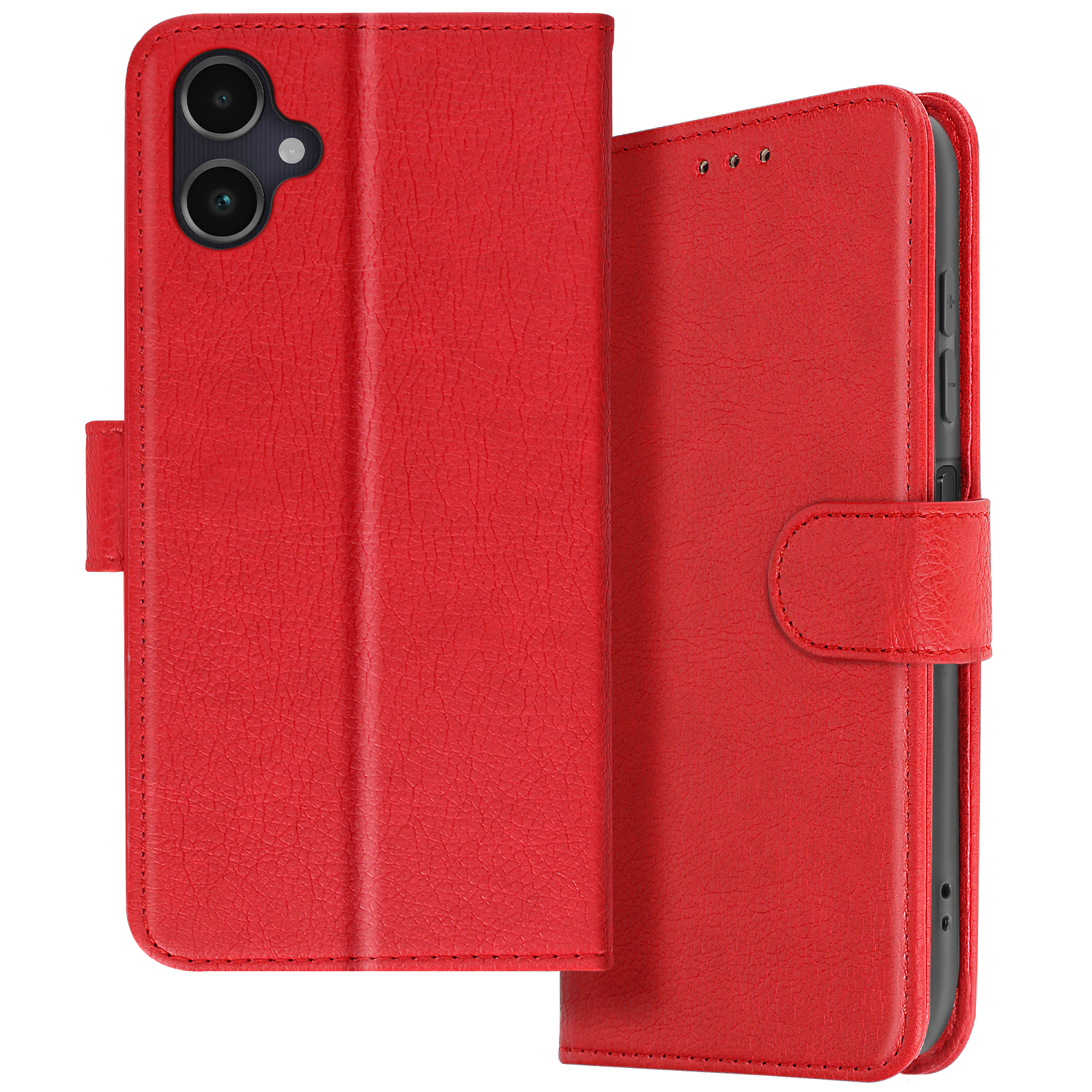 Custodia rossa per telefono aperta, che mostra il telefono.