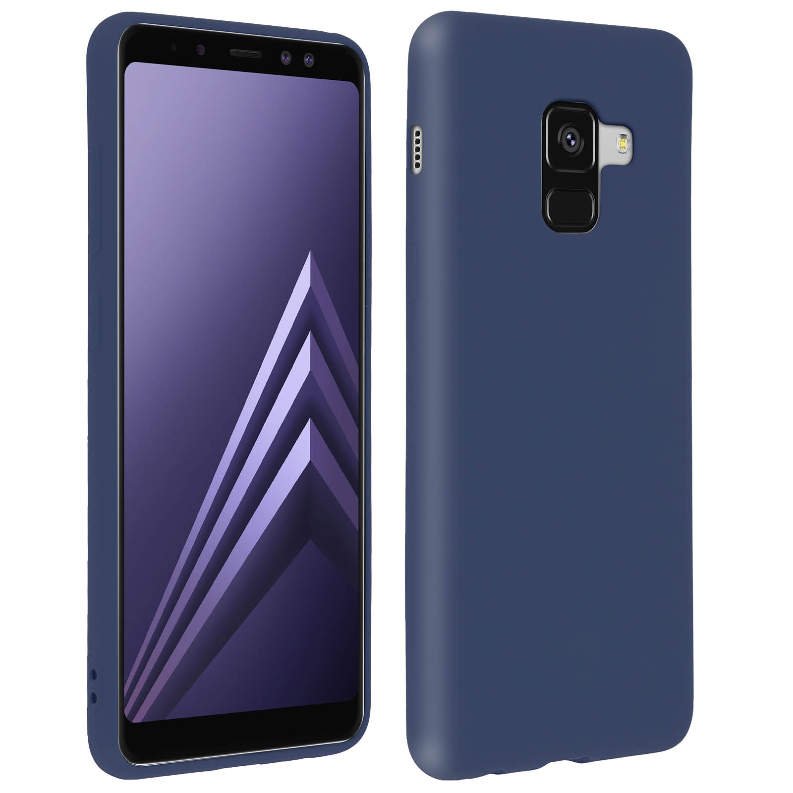 Immagine divisa in due parti. Lato sinistro mostra schermo blu del telefono, lato destro retro blu del telefono.