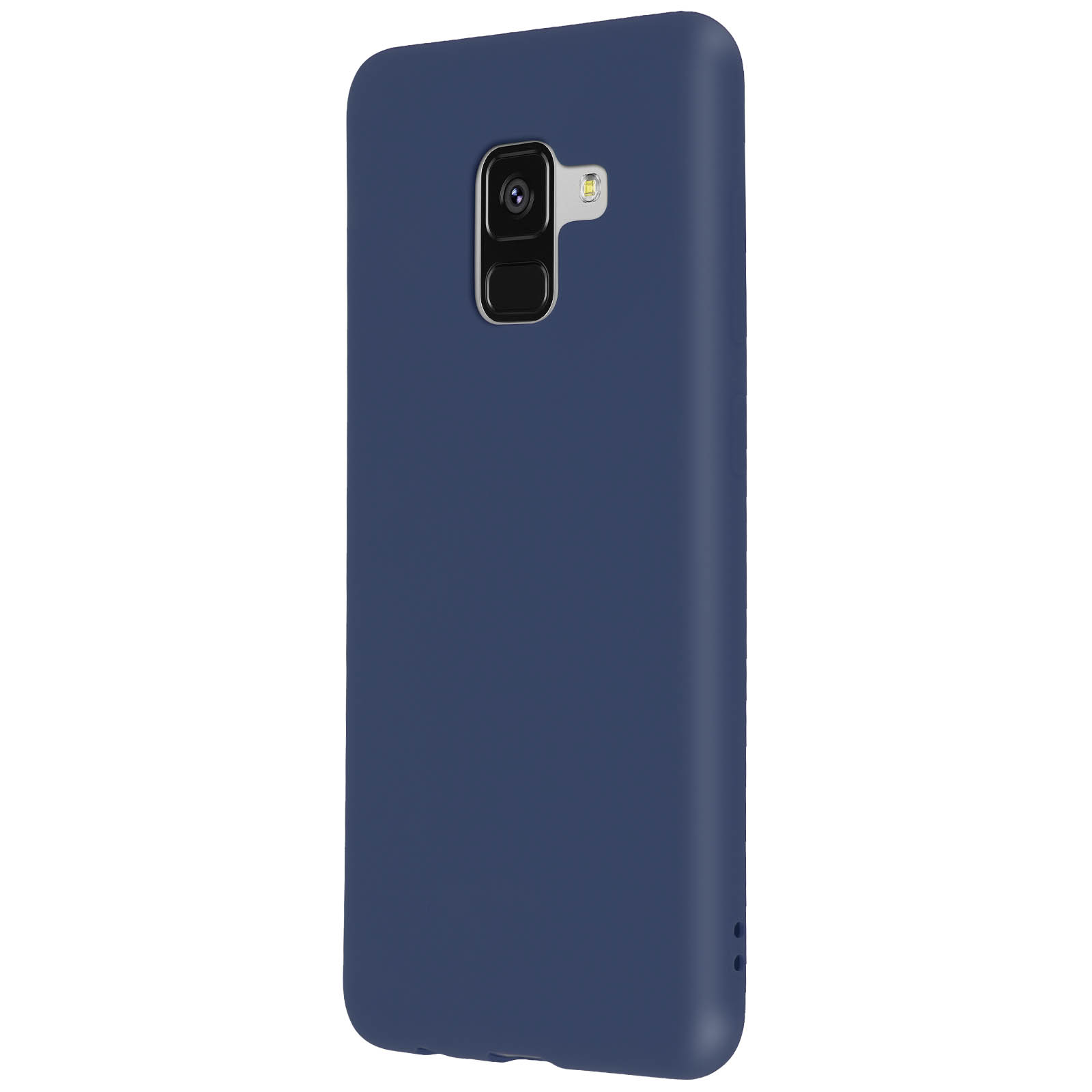 Custodia per telefono blu scuro. La custodia ha un ritaglio per la fotocamera. Il telefono non è nella custodia.