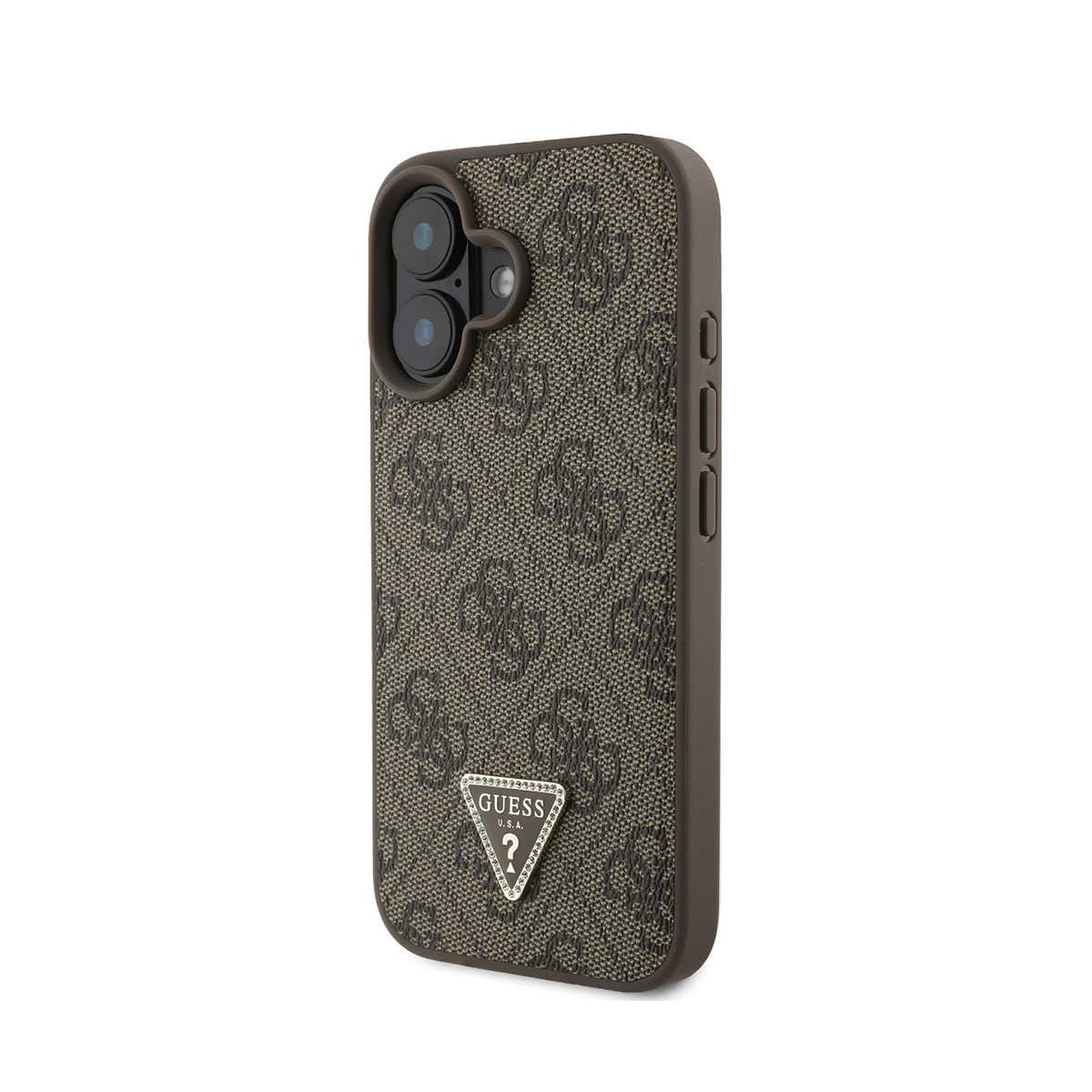 Custodia per telefono Guess marrone. Caratterizzata da motivo monogramma, logo Guess e ritagli per fotocamera.
