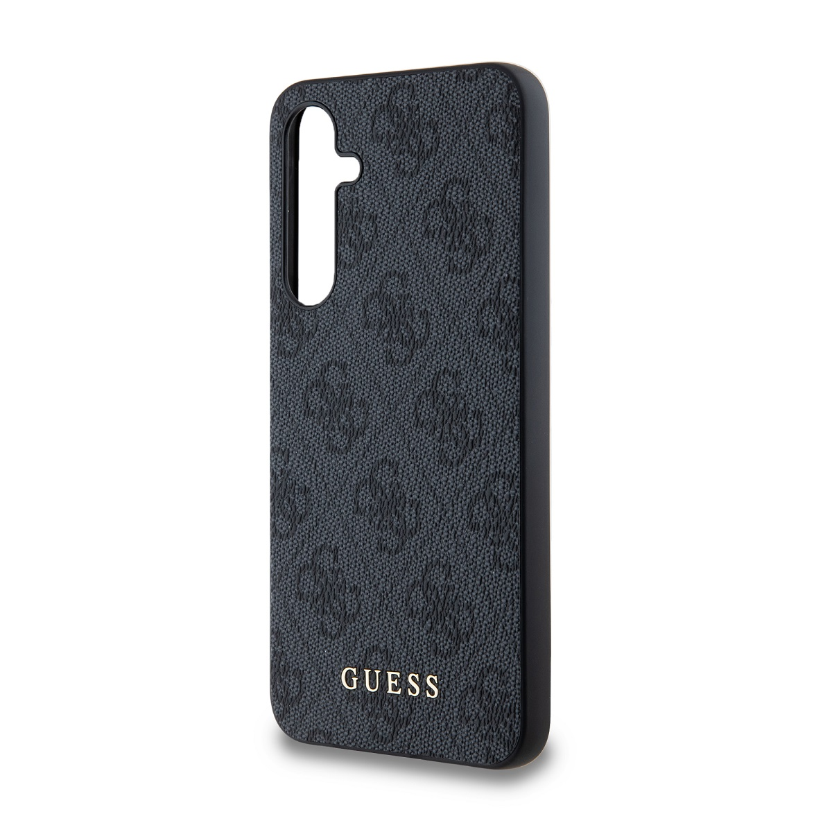 Custodia nera con logo Guess. La custodia ha un motivo.