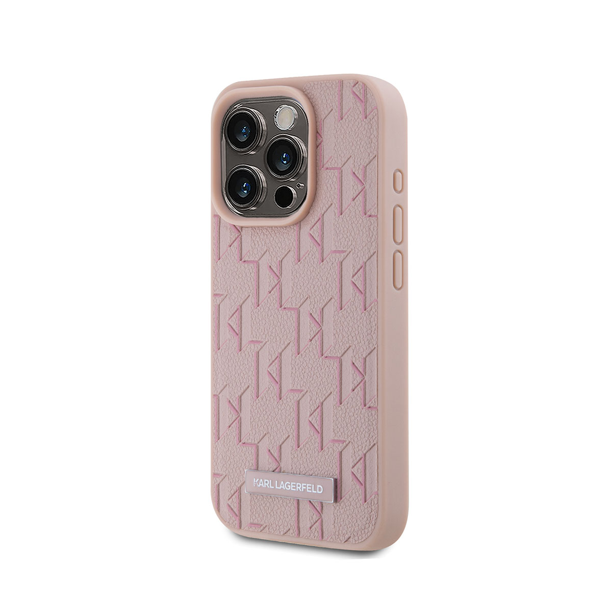 Custodia rosa con motivo rosa e logo KARL LAGERFELD.
