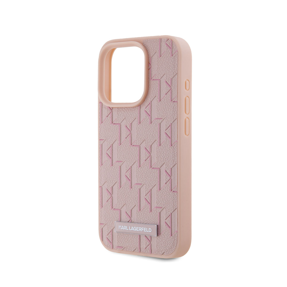 Custodia rosa con motivo rosa e logo KARL LAGERFELD.