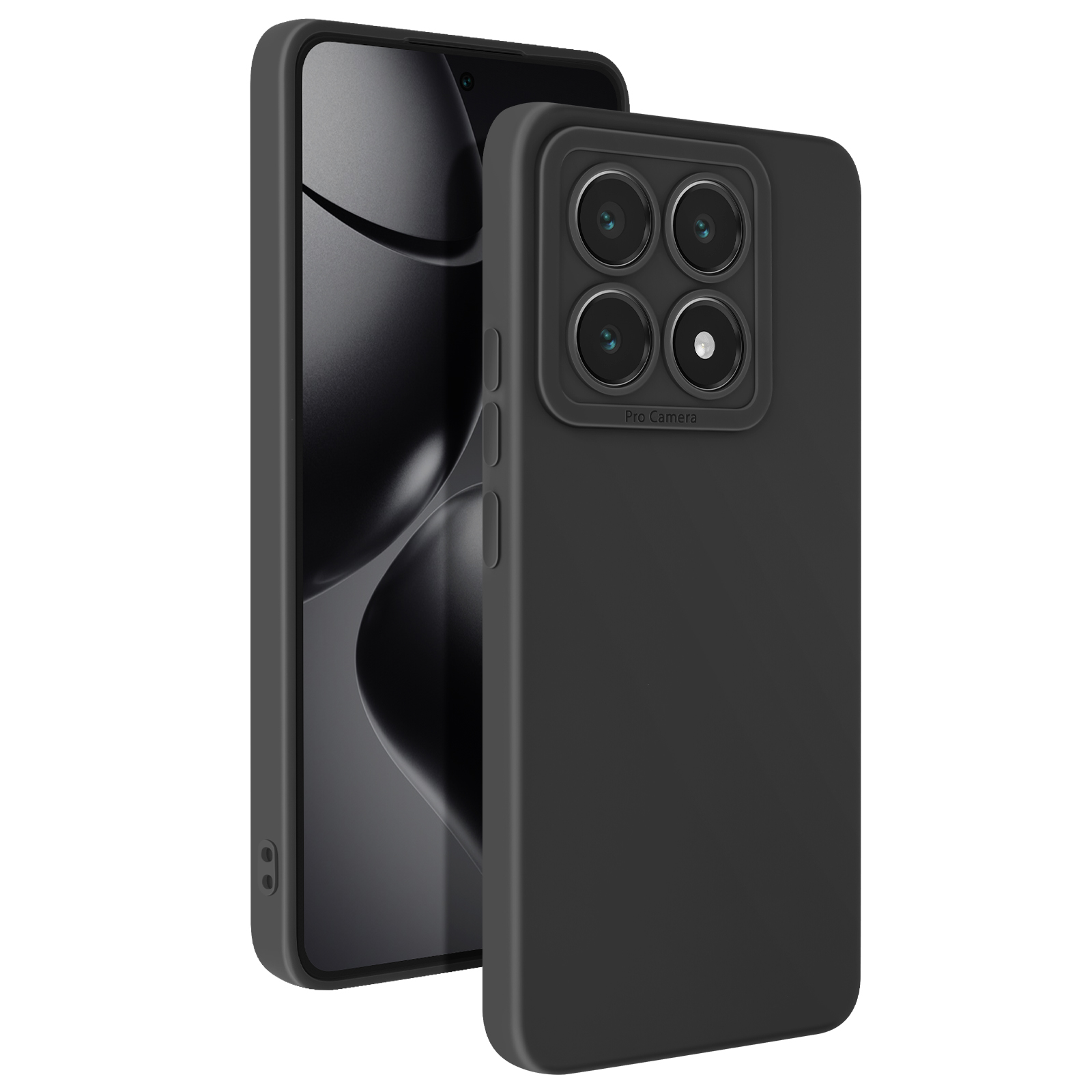 Custodia nera con quattro fotocamere sul retro.
