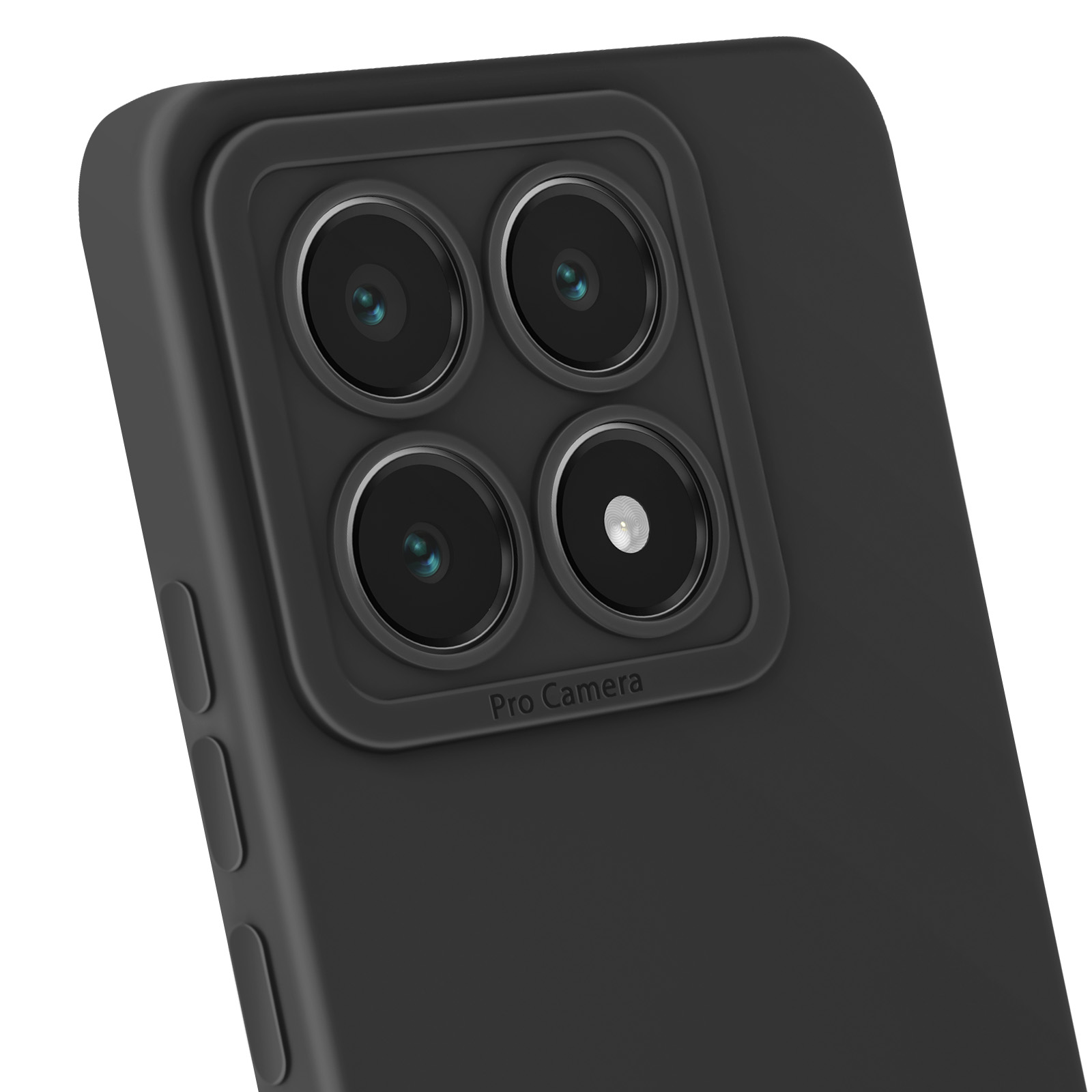 Custodia nera per telefono con rilievo fotocamera con Pro Camera e quattro lenti.