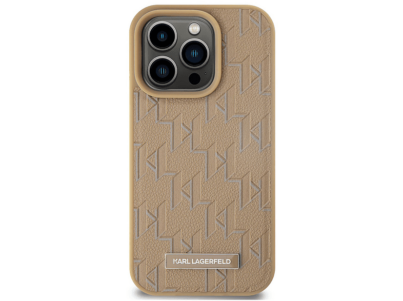 KARL LAGERFELD iPhone 15 Pro Uyumlu Orijinal Lisanslı M-Safe Şarj Özellikli KL Yazılı Hot Stamp Telefon Kılıfı Krem