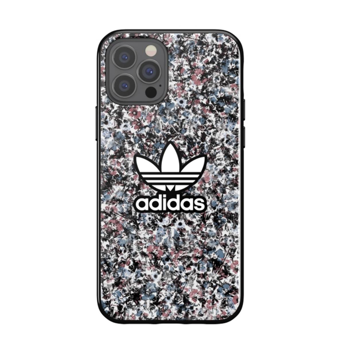 Una custodia per telefono con motivo floreale e il logo Adidas.