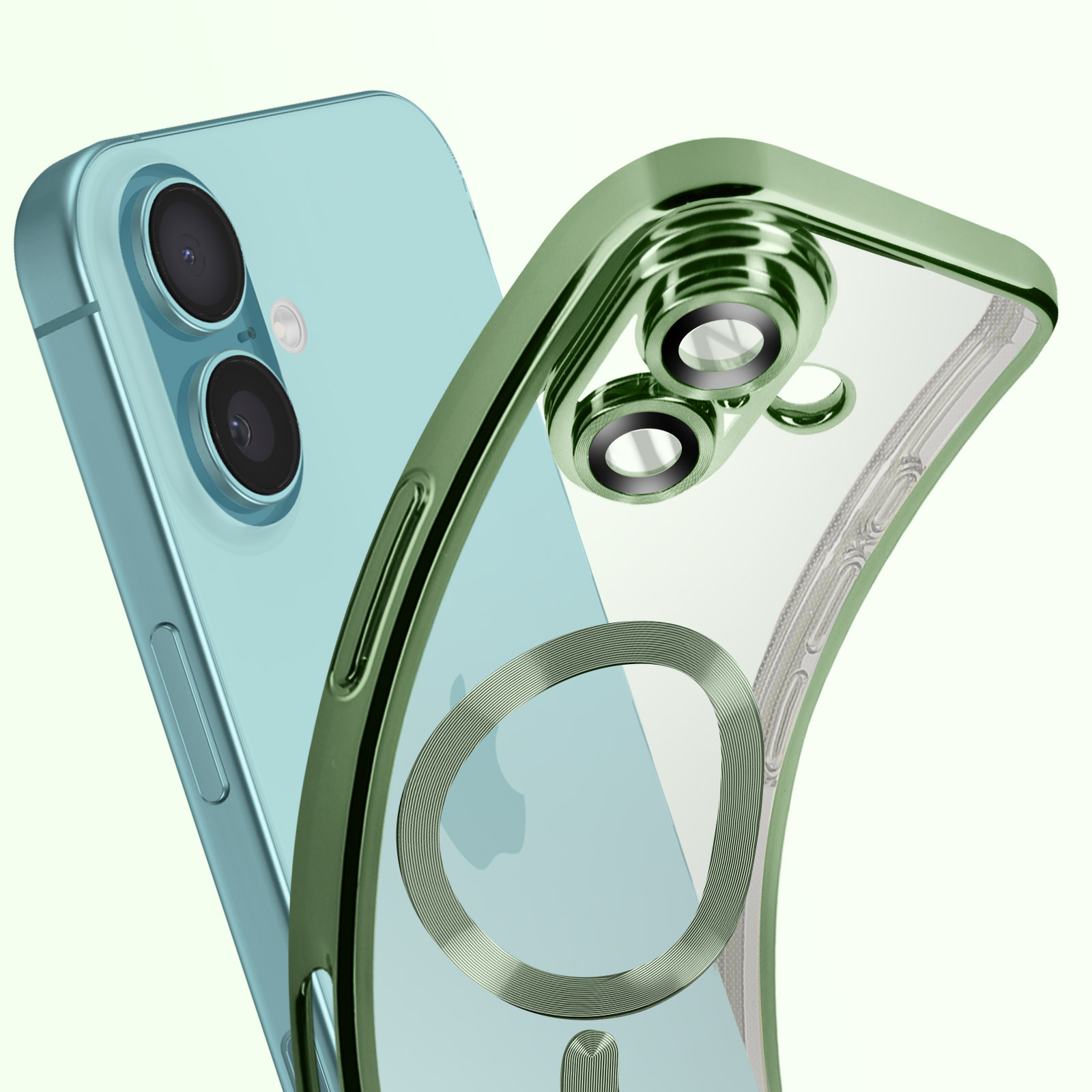 Custodia verde con retro trasparente.