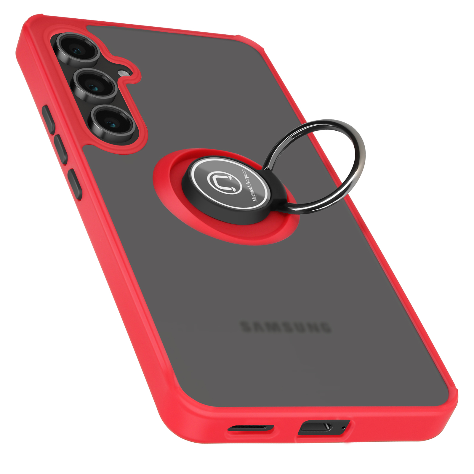 Custodia rossa con supporto ad anello.