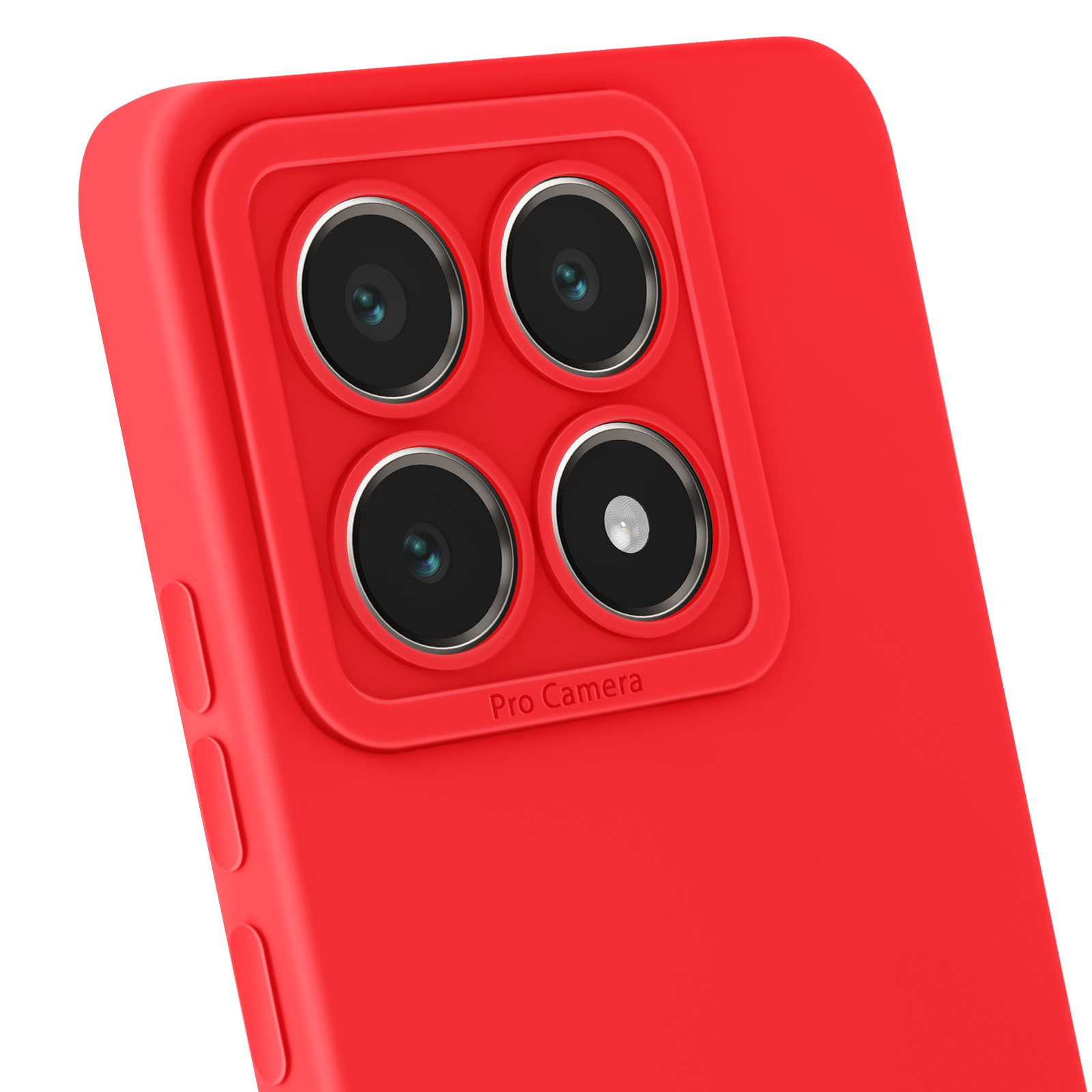 Custodia per telefono rossa con design fotocamera quadrato e la scritta 'Pro Camera'.