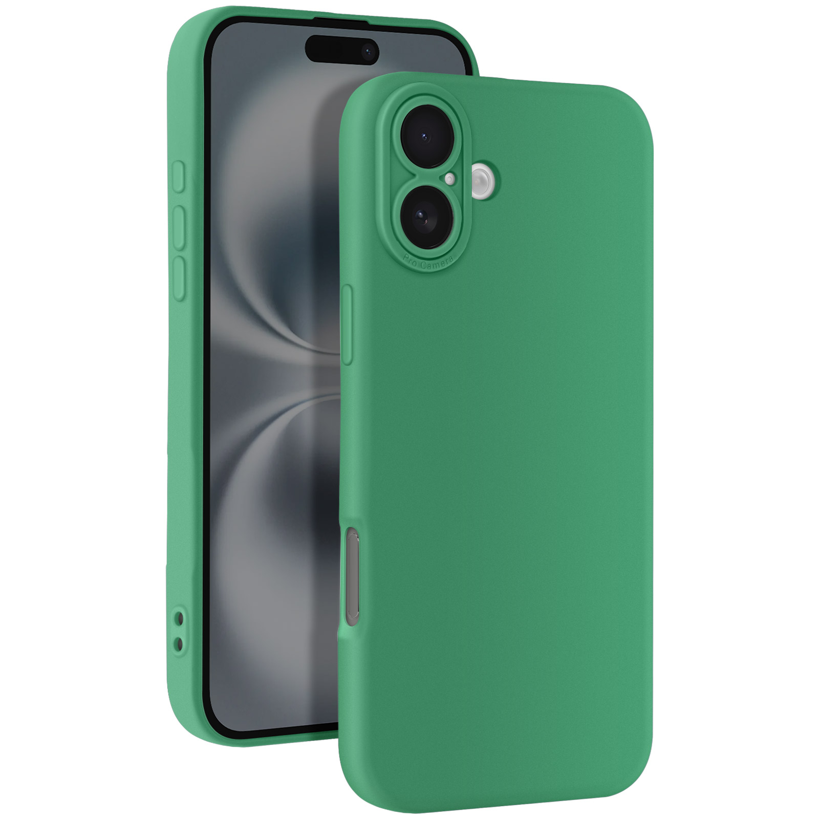 Due telefoni con custodie verdi, uno mostra la fotocamera e l'altro il lato.