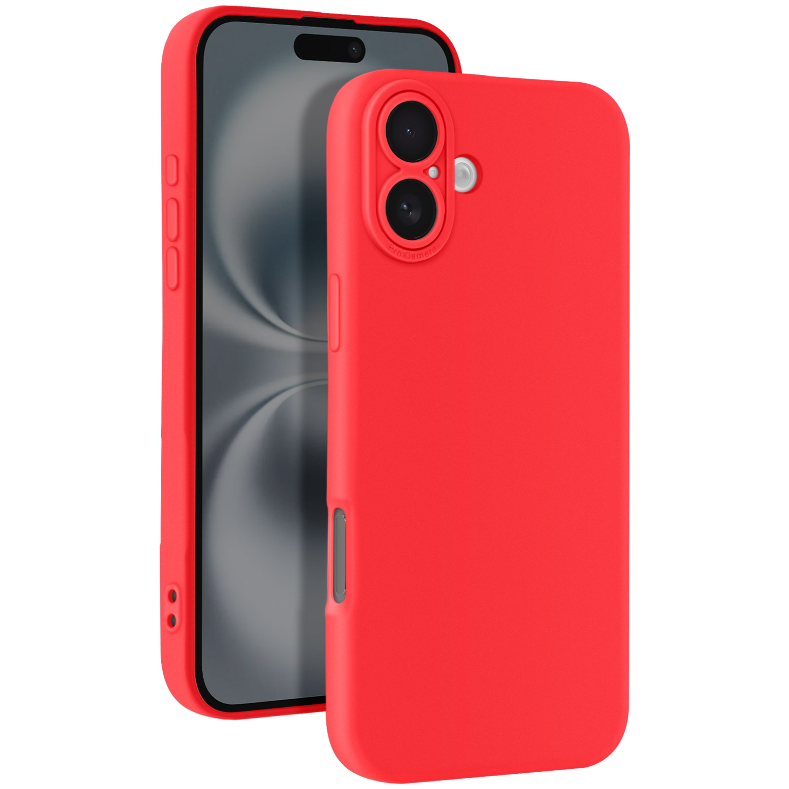Due custodie rosse per telefono, una con fotocamera e una senza, affiancate.
